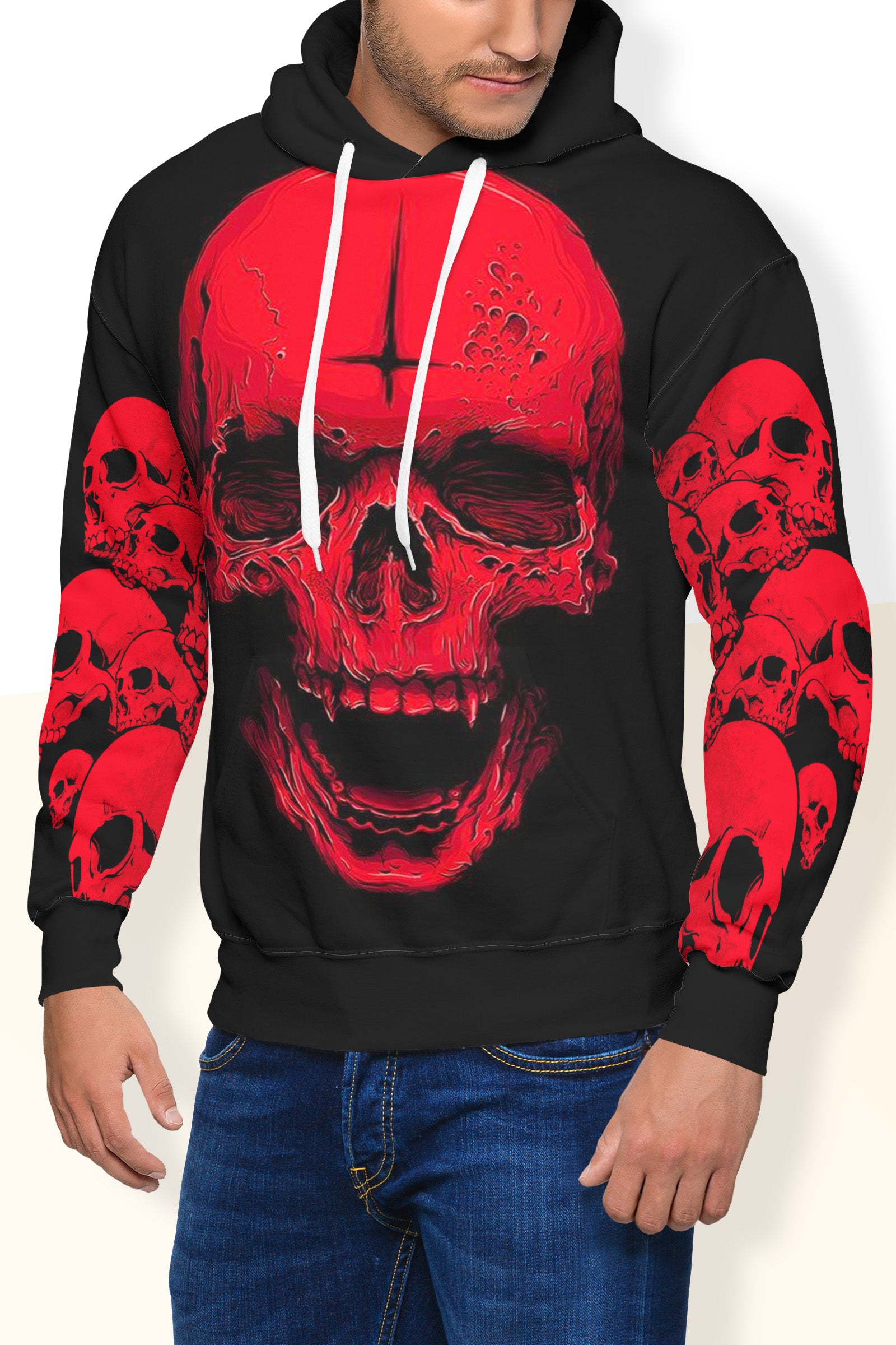 Skull Hoodie Red Inverted Cross Santa Gothic Shirt