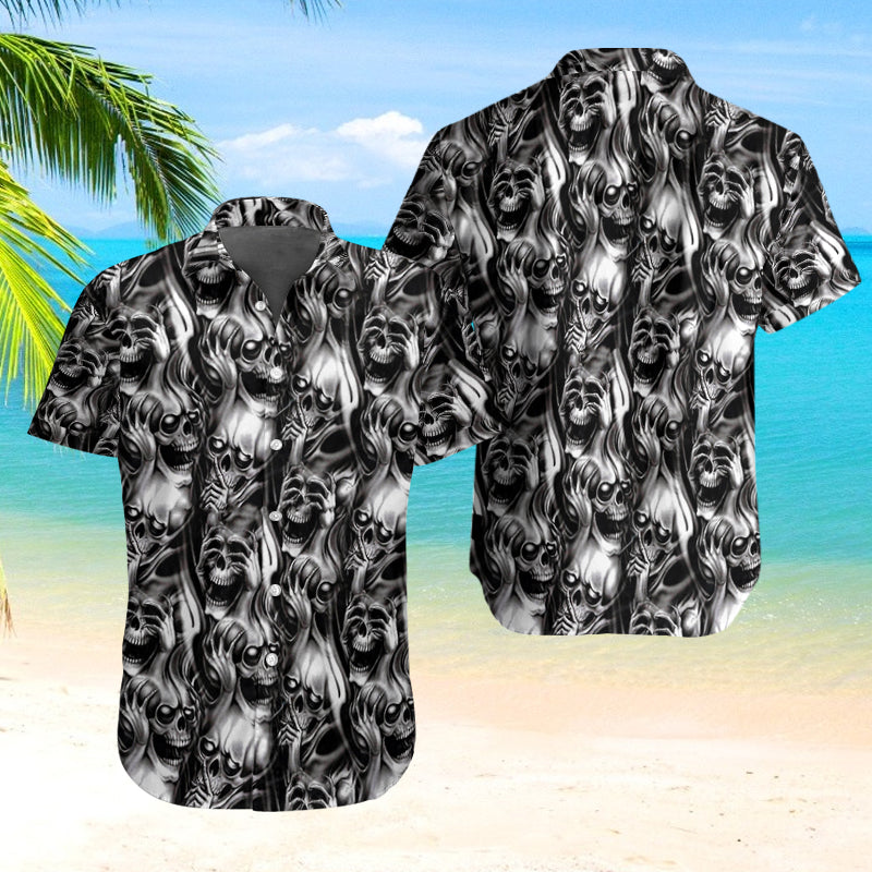 Skull Combo Beach Shorts and Hawaii Shirt 08756