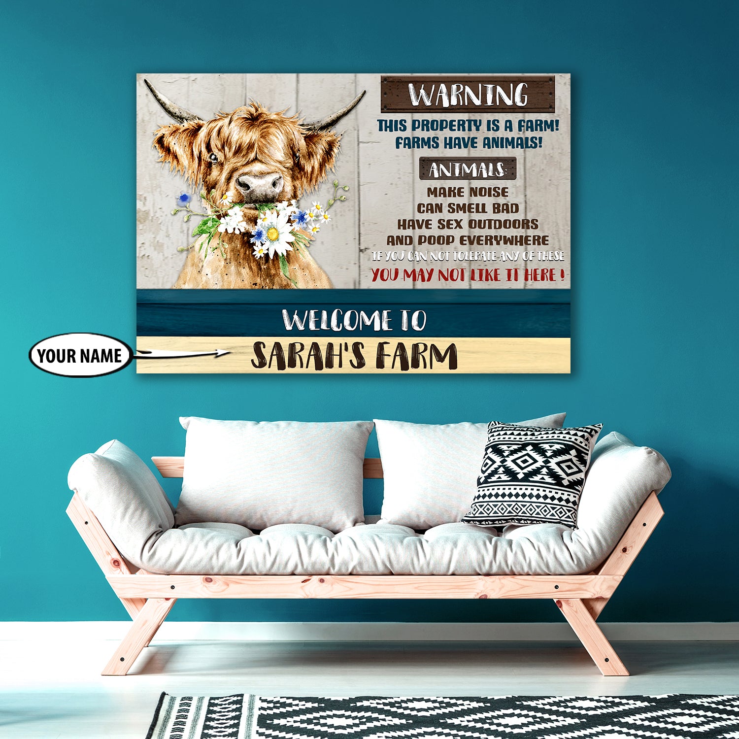 Personalized Farm Warning Sign Single Rectangle Canvas 07470