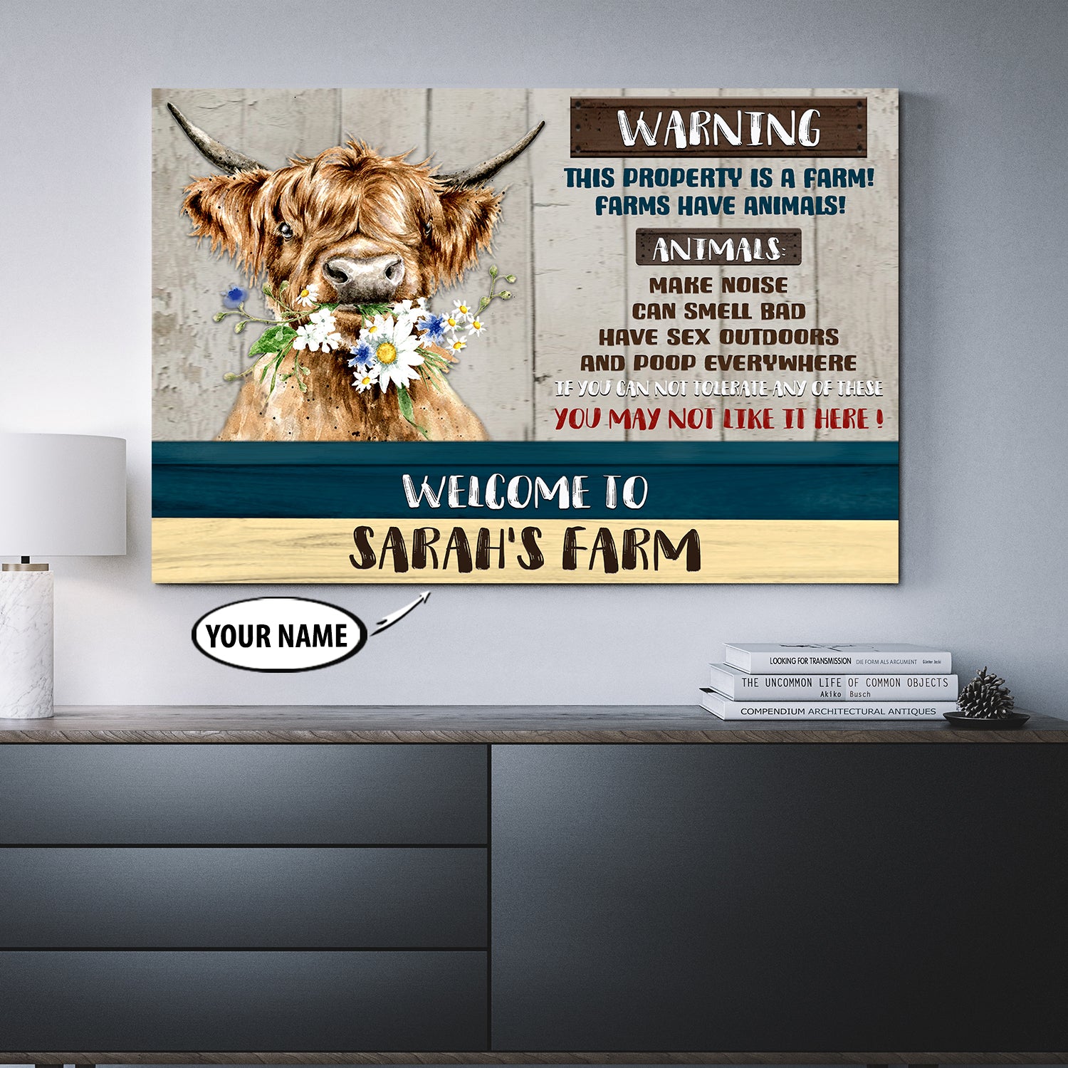 Personalized Farm Warning Sign Single Rectangle Canvas 07470