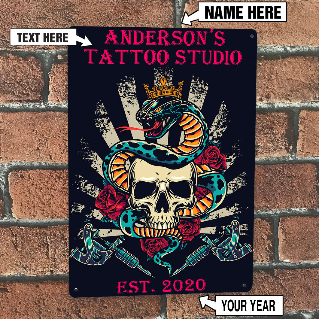 Personalized Colorful Tattoo and Skull Vintage Metal Sign 07579