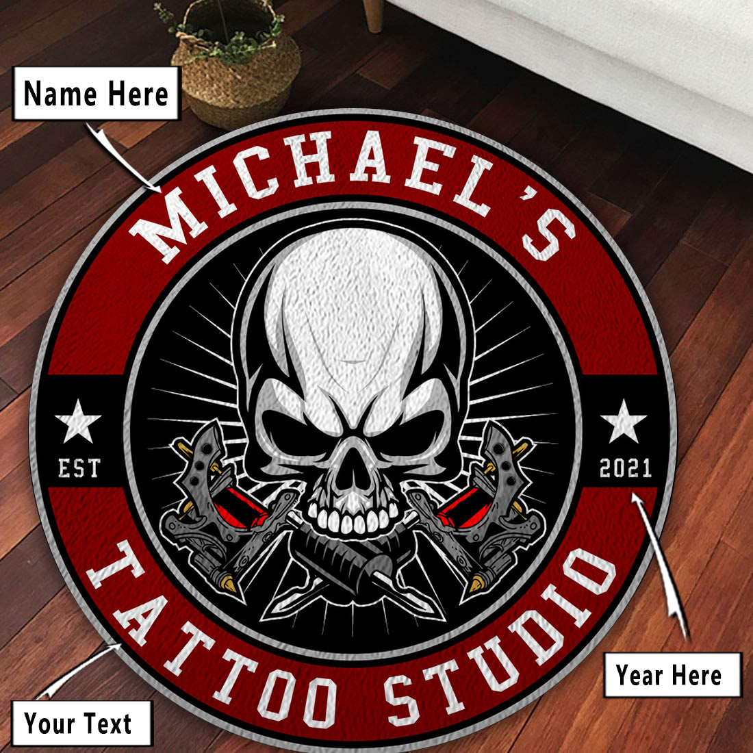 Personalized Skull Tattoo machine Round Rug 07673