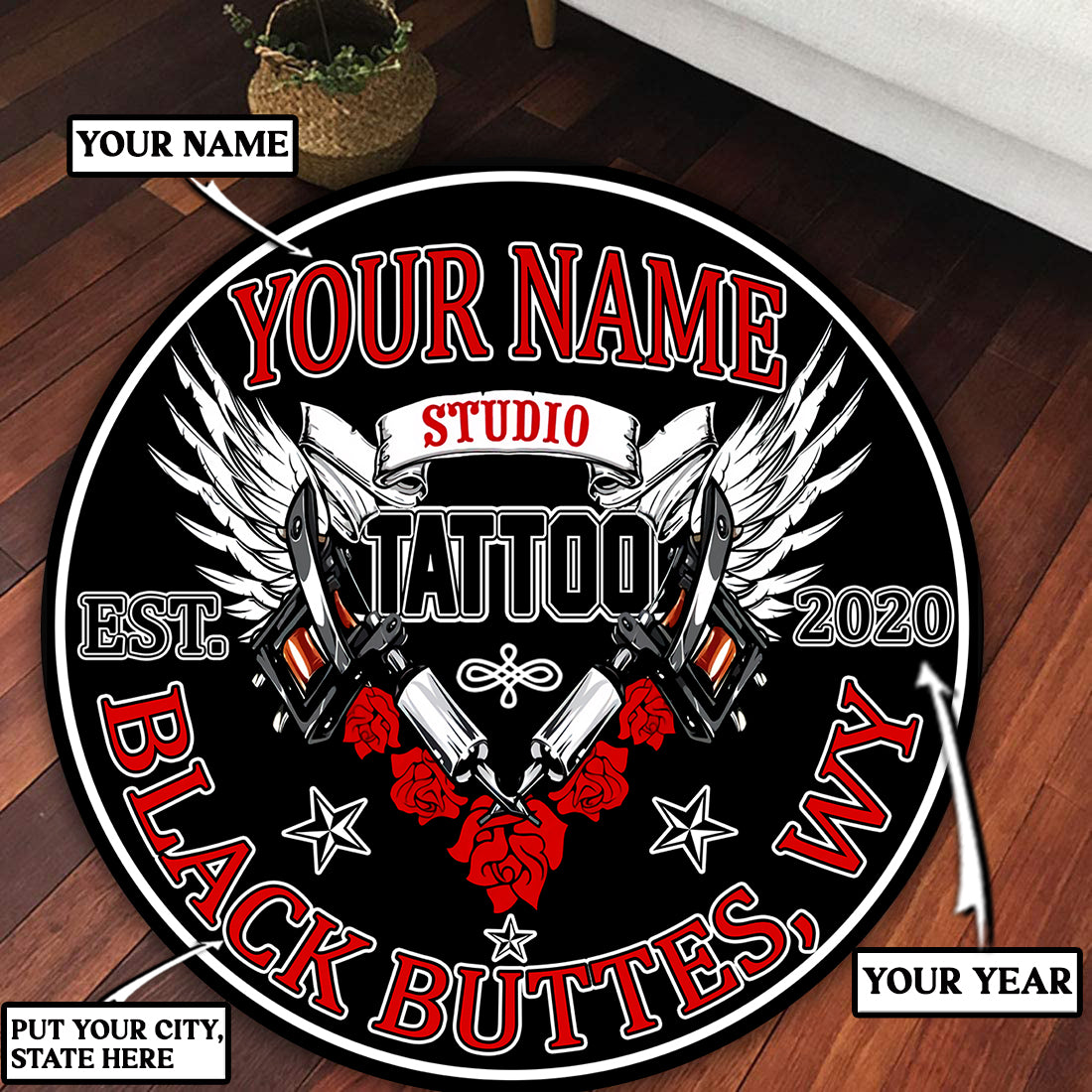 Personalized Tattoo Machine Round Mat 08304