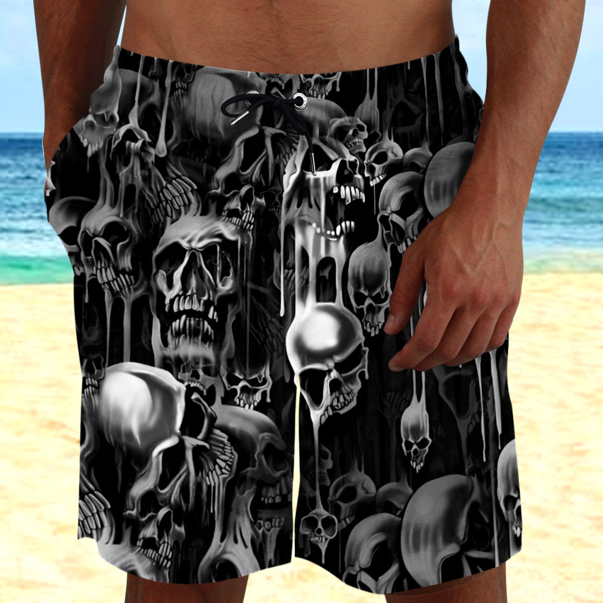 Melting Skull Combo Beach Shorts and Hawaii Shirts 08715