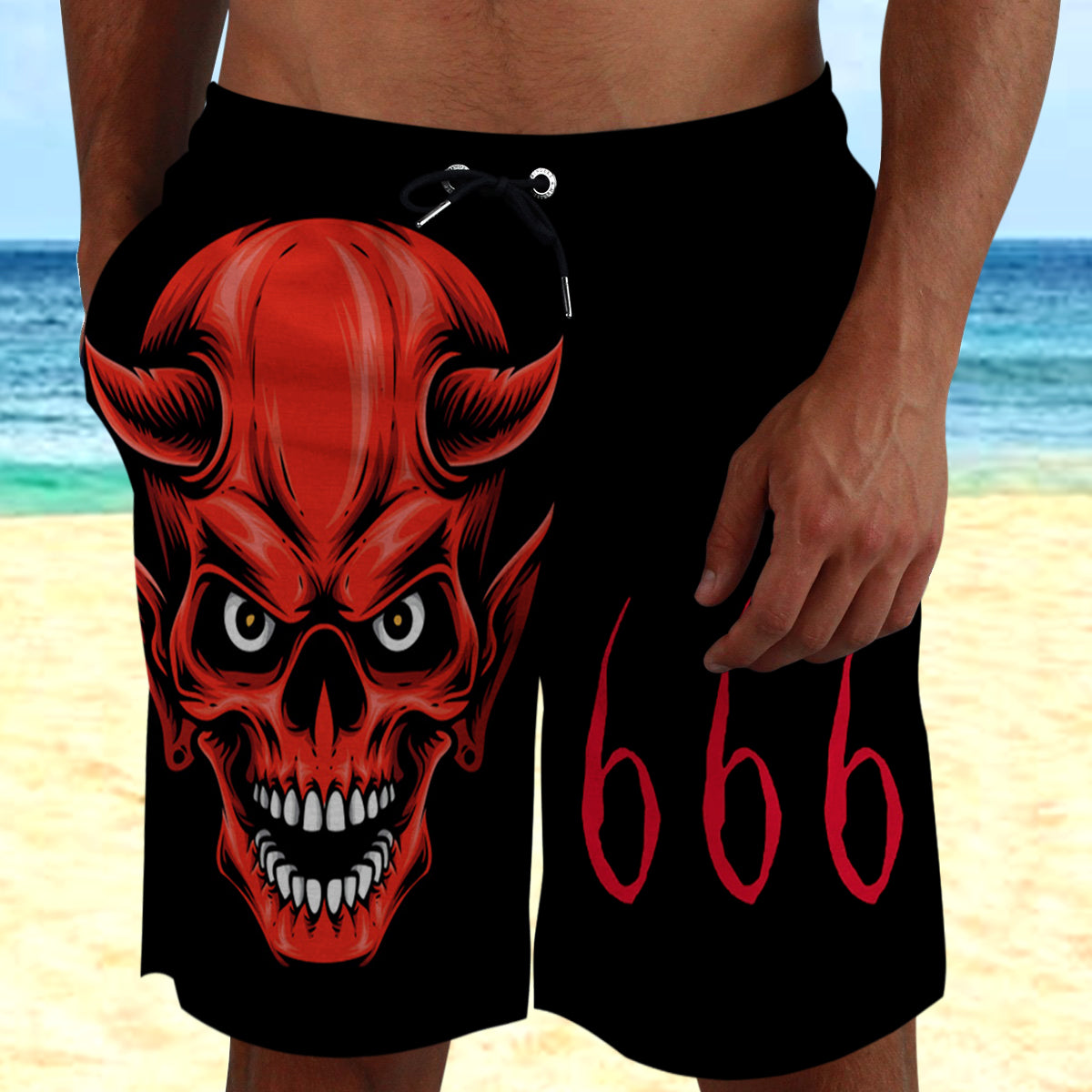 Red Evil Skull Beach Shorts 08489