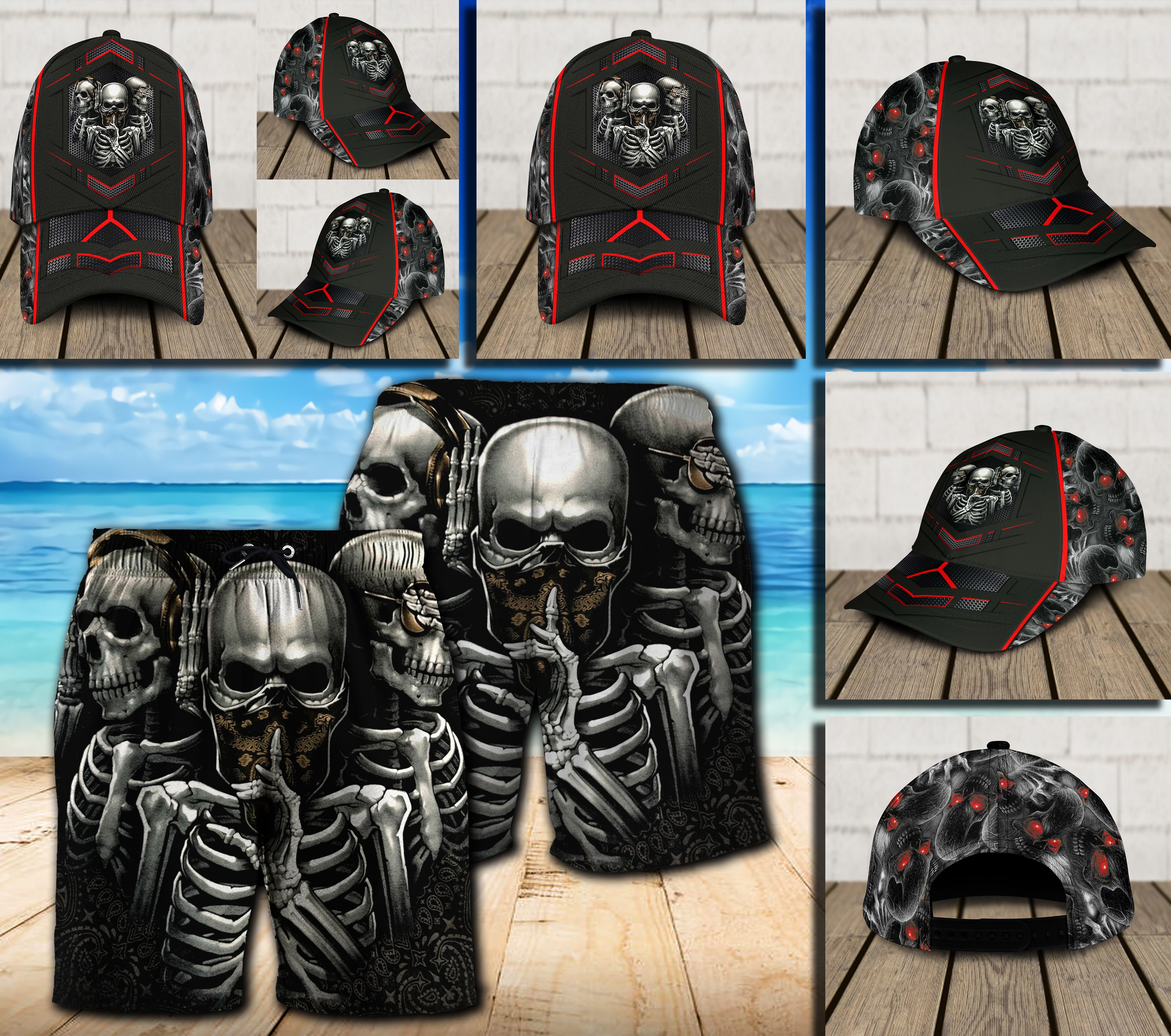 Skull Combo Cap and Beach Shorts 09035