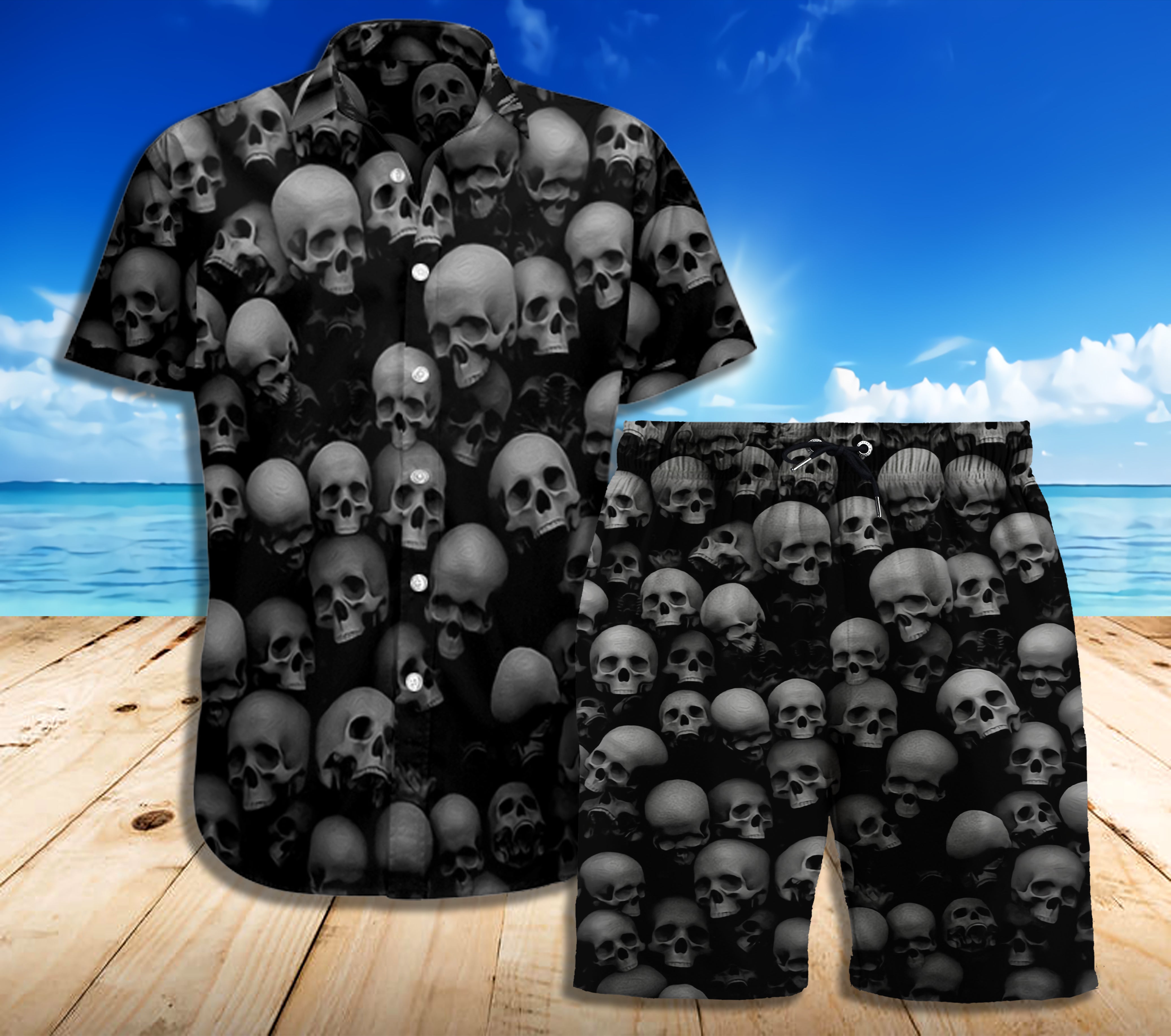 Skull Combo beach Shorts and Hawaii Shirt 09699