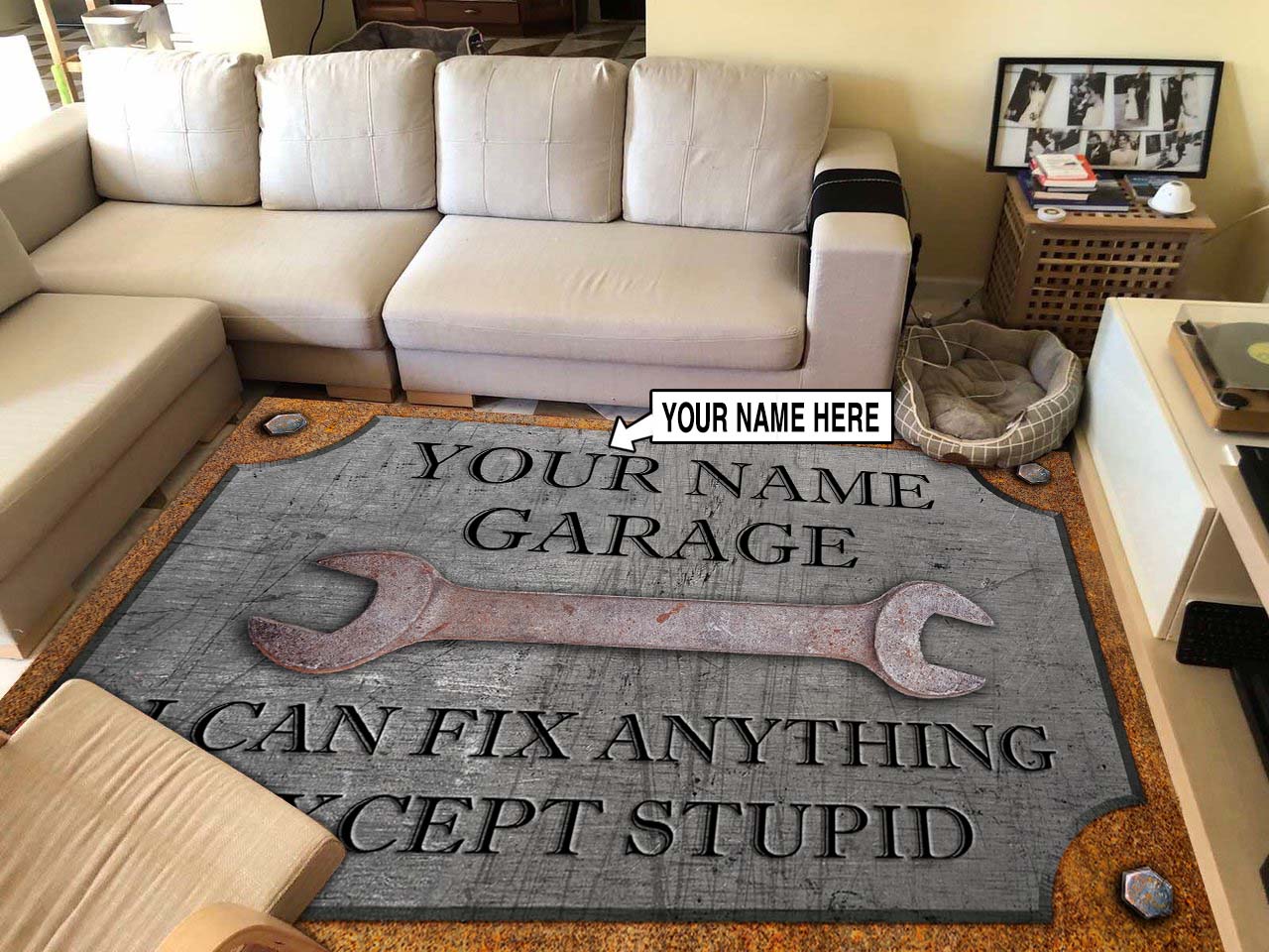 Personalized Rust and Steel Garage Area Rug 06937