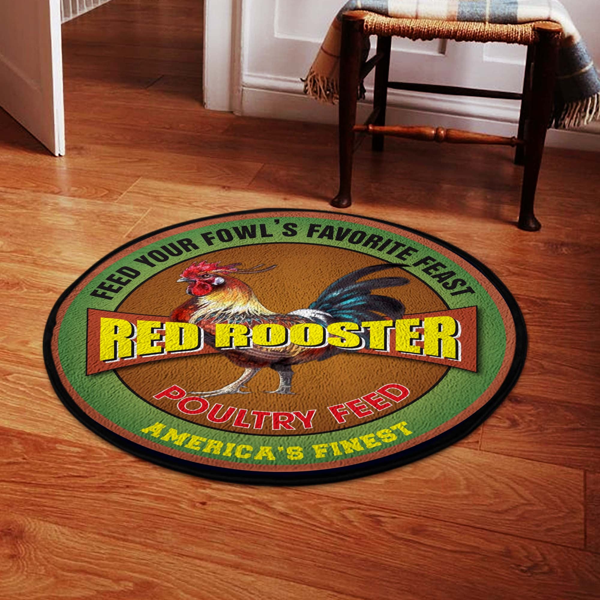 Personalized Red Rooster Poultry Feed Round Mat 06438