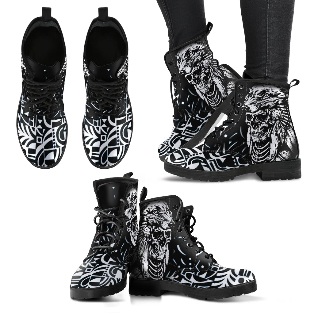 Leather Boots_Indian Wolf Skull