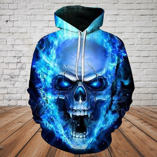 Skull 3D Hoodie_Blue Flame Skull