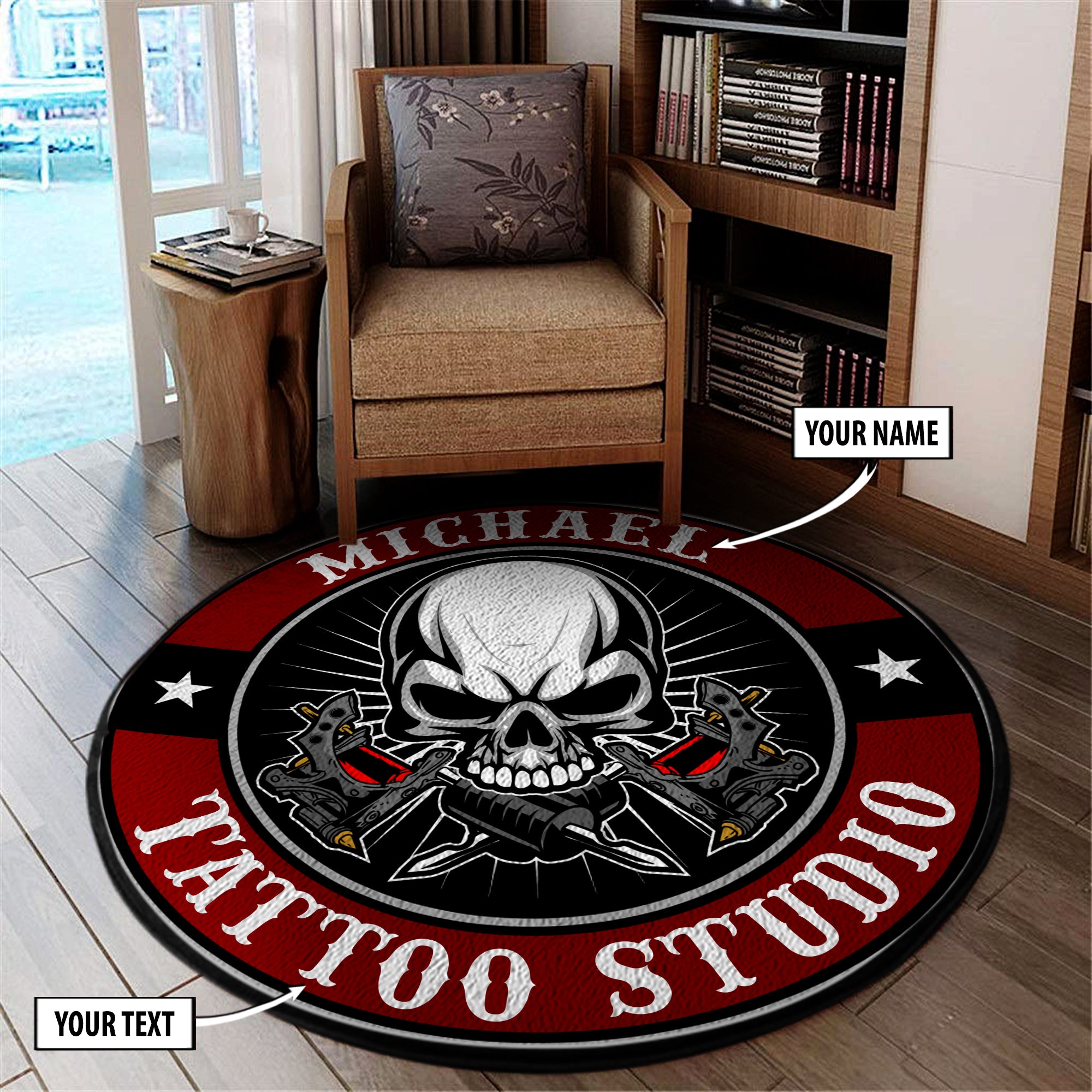 Personalized Skull Tattoo machine Round Mat 07673