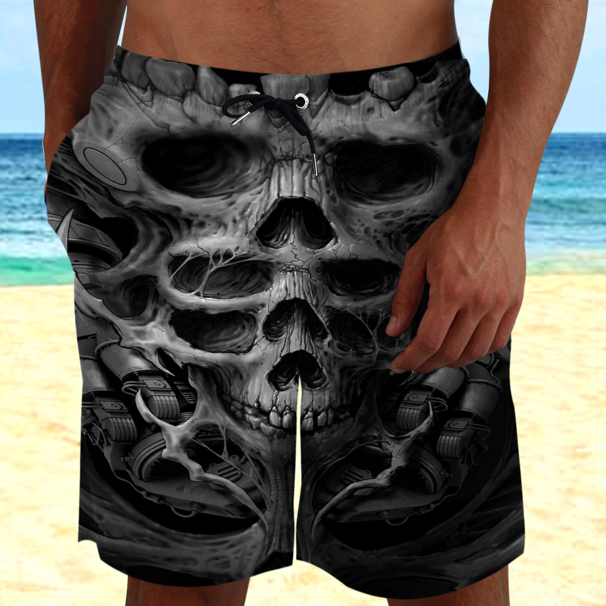 Skull 3D Combo Beach Shorts and Hawaii Shirt 08876