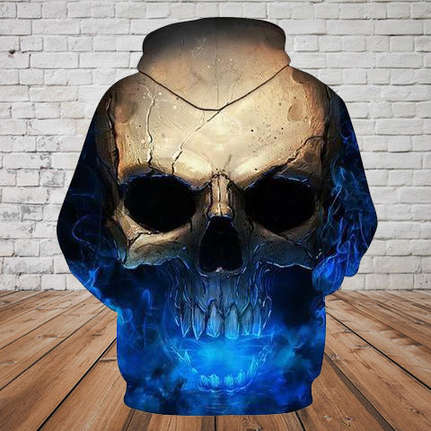 Skull 3D Hoodie_Blue Fire Skull