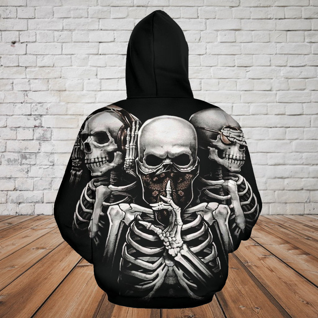 Skull 3D Hoodie - See no evil, hear no evil, speak no evil