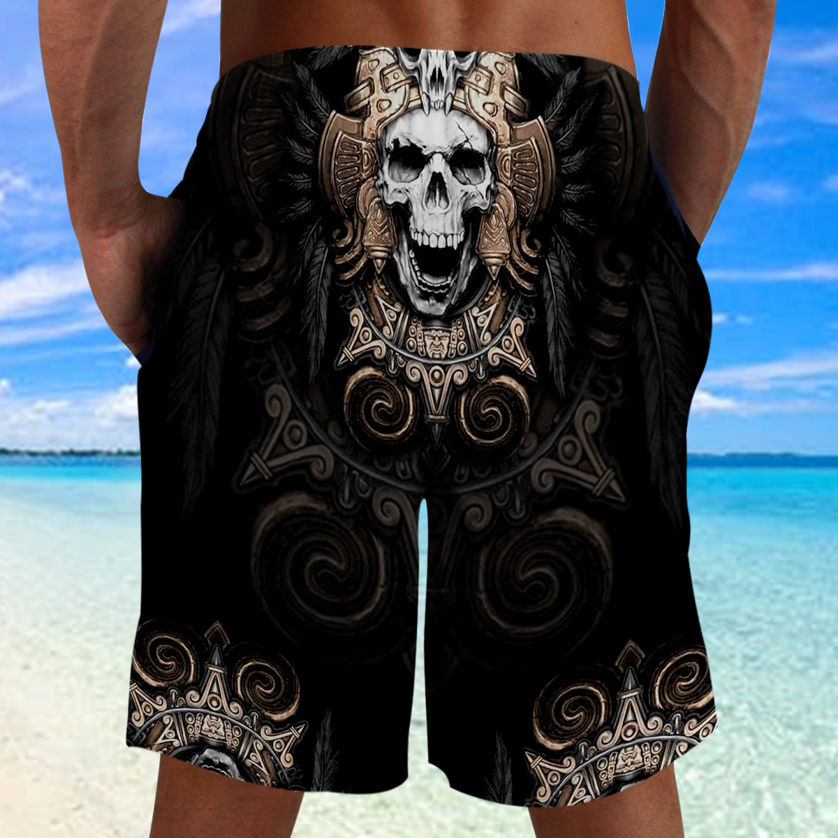 3D Shorts_Skull Aztec
