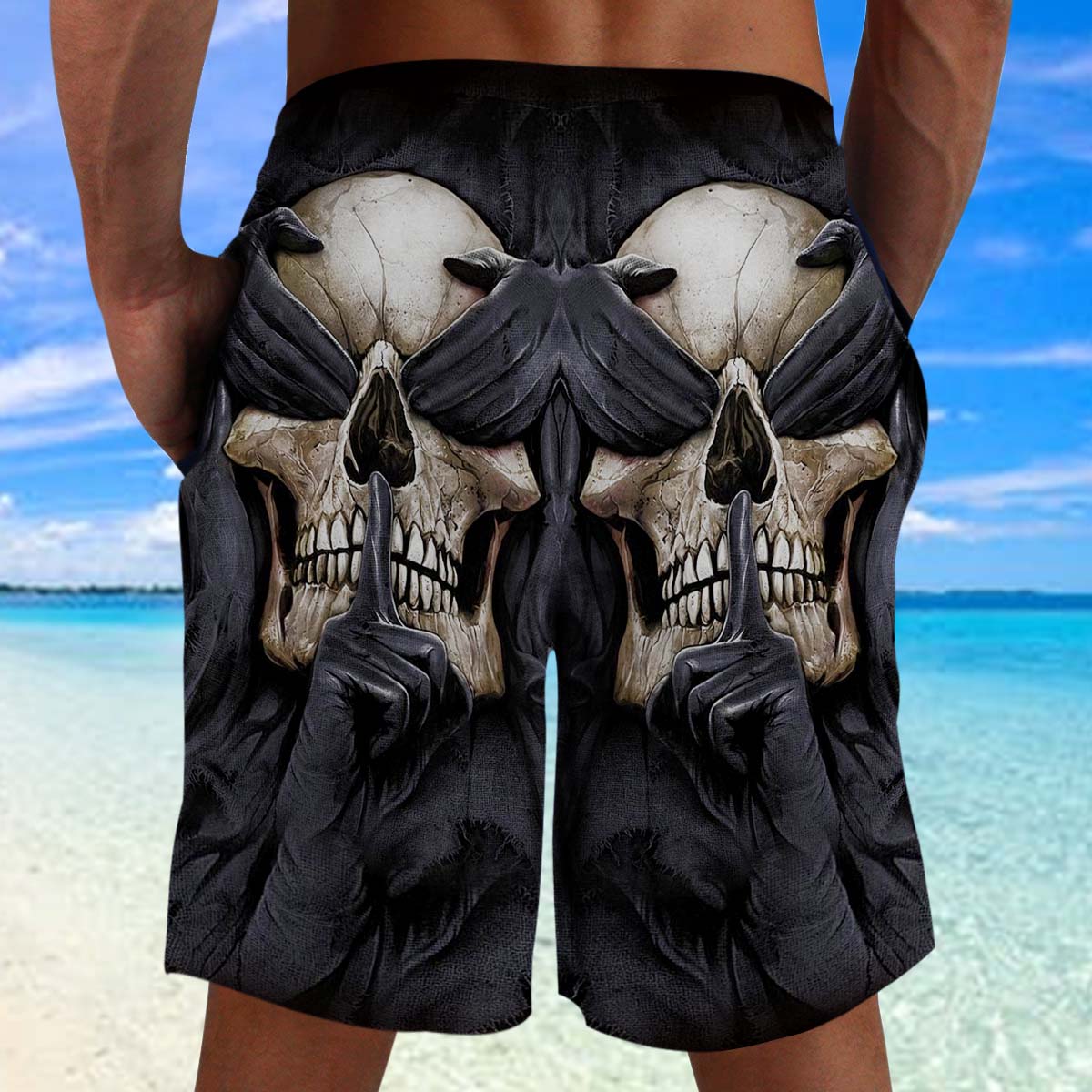 See No Evil Skull Beach Shorts 06481