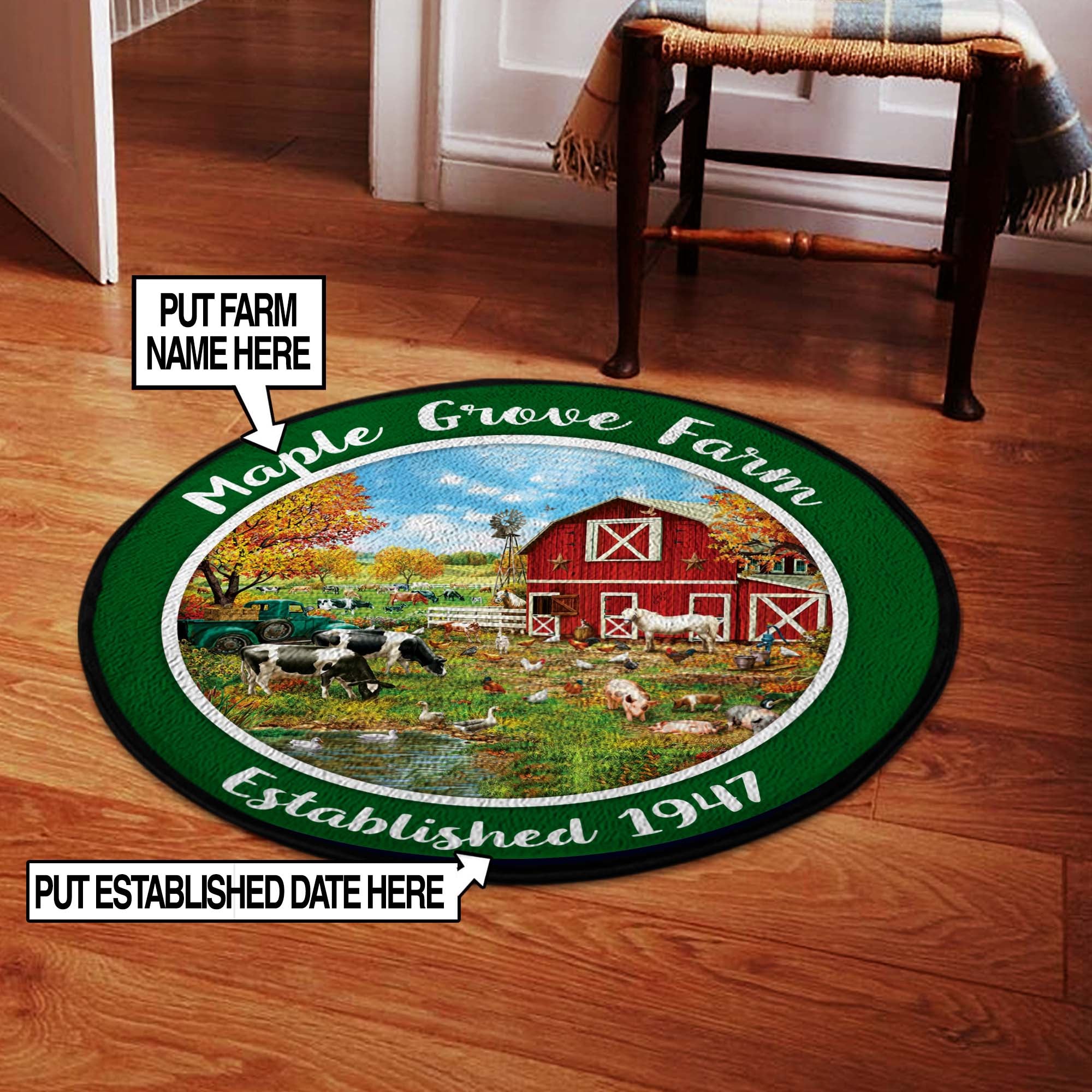 Personalized Farm Established Date Round Mat 06440