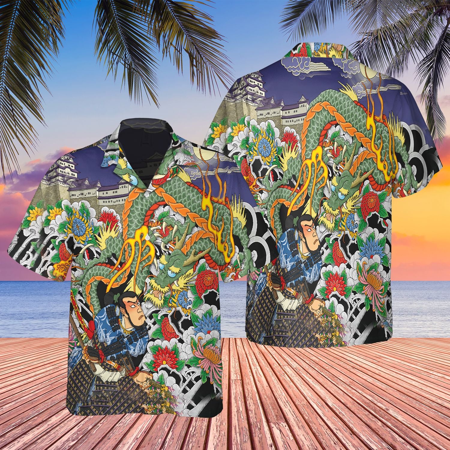 Samurai and Dragon Irezumi Hawaii Shirt 09648