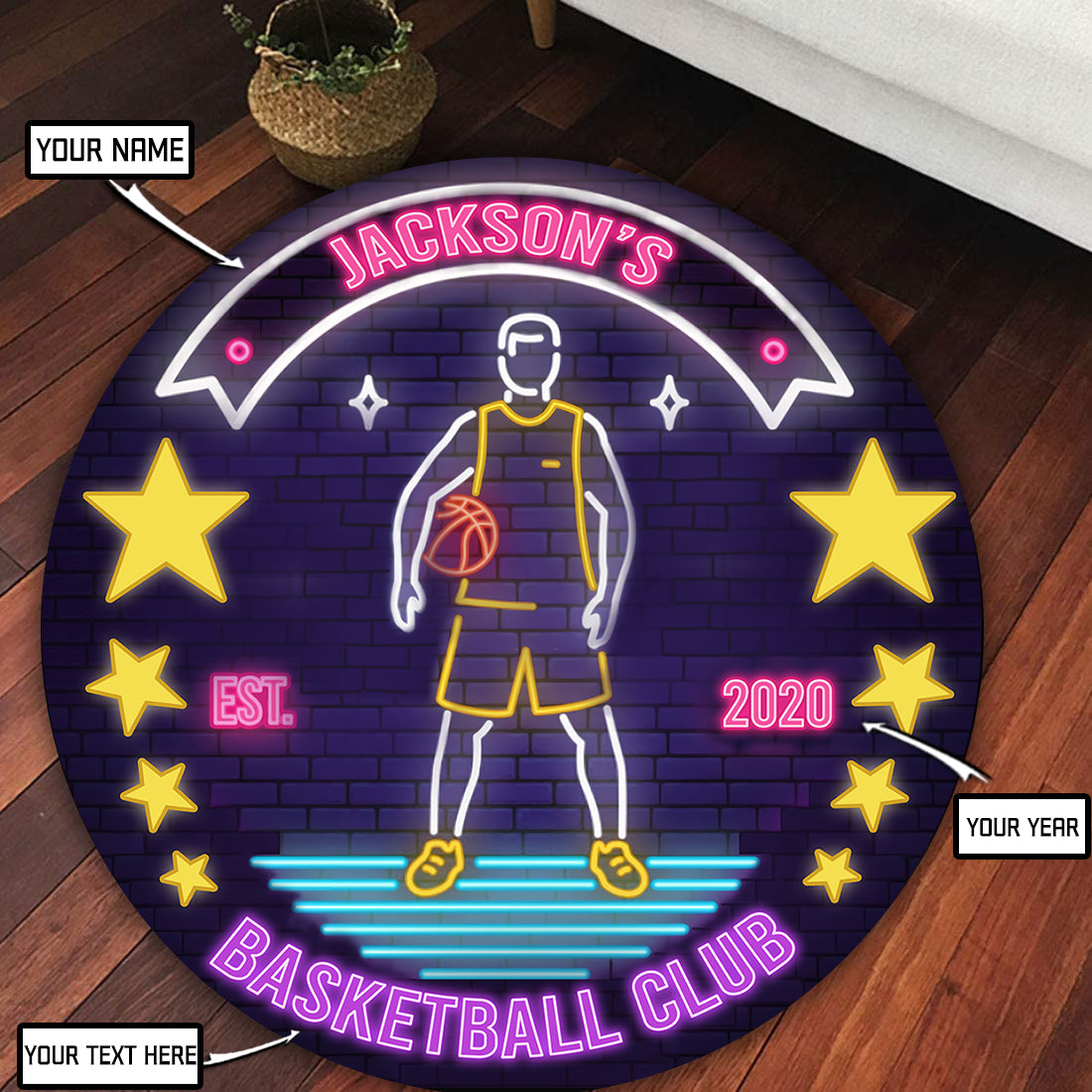 Personalized Basketball Round Mat 08010