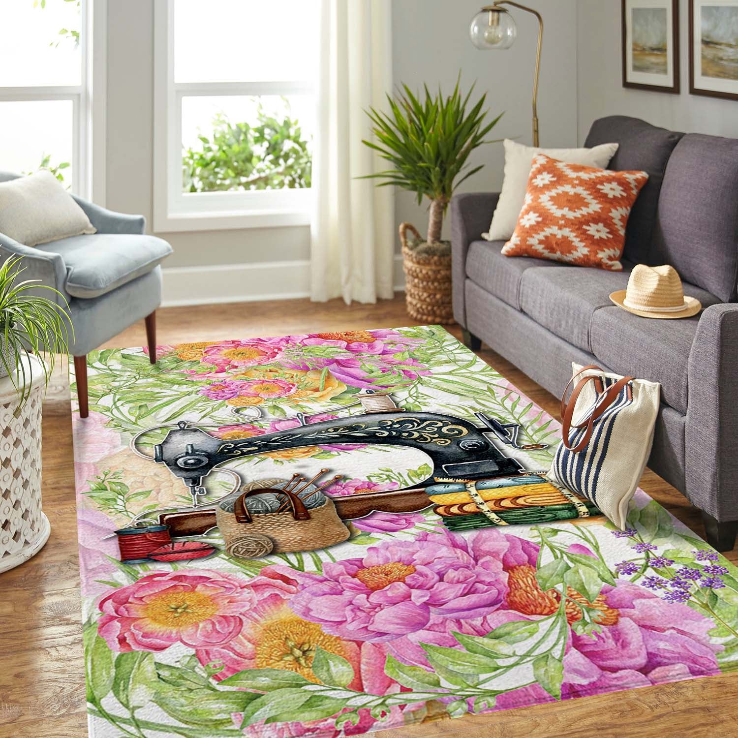 Sewing Quilting Flower Area Rug 07414