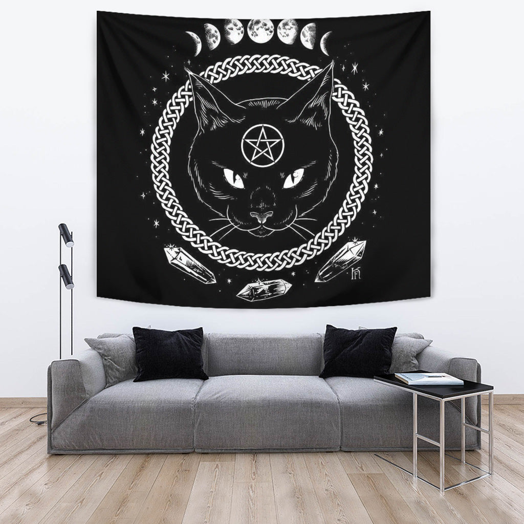 Wicca Black Cat Pentagram Tapestry 05083