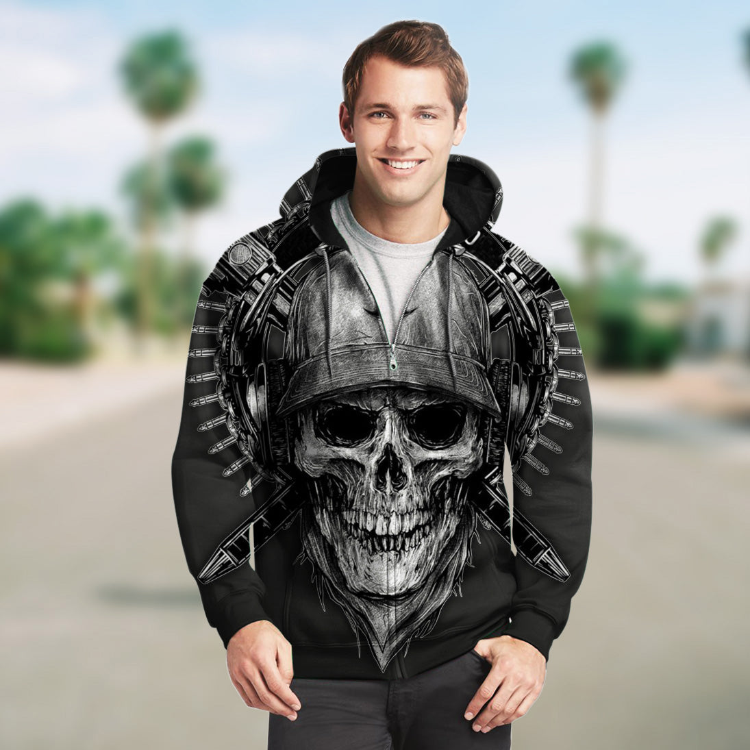 Skull Zip Hoodie Heavy Metal Skull Gothic Clothing