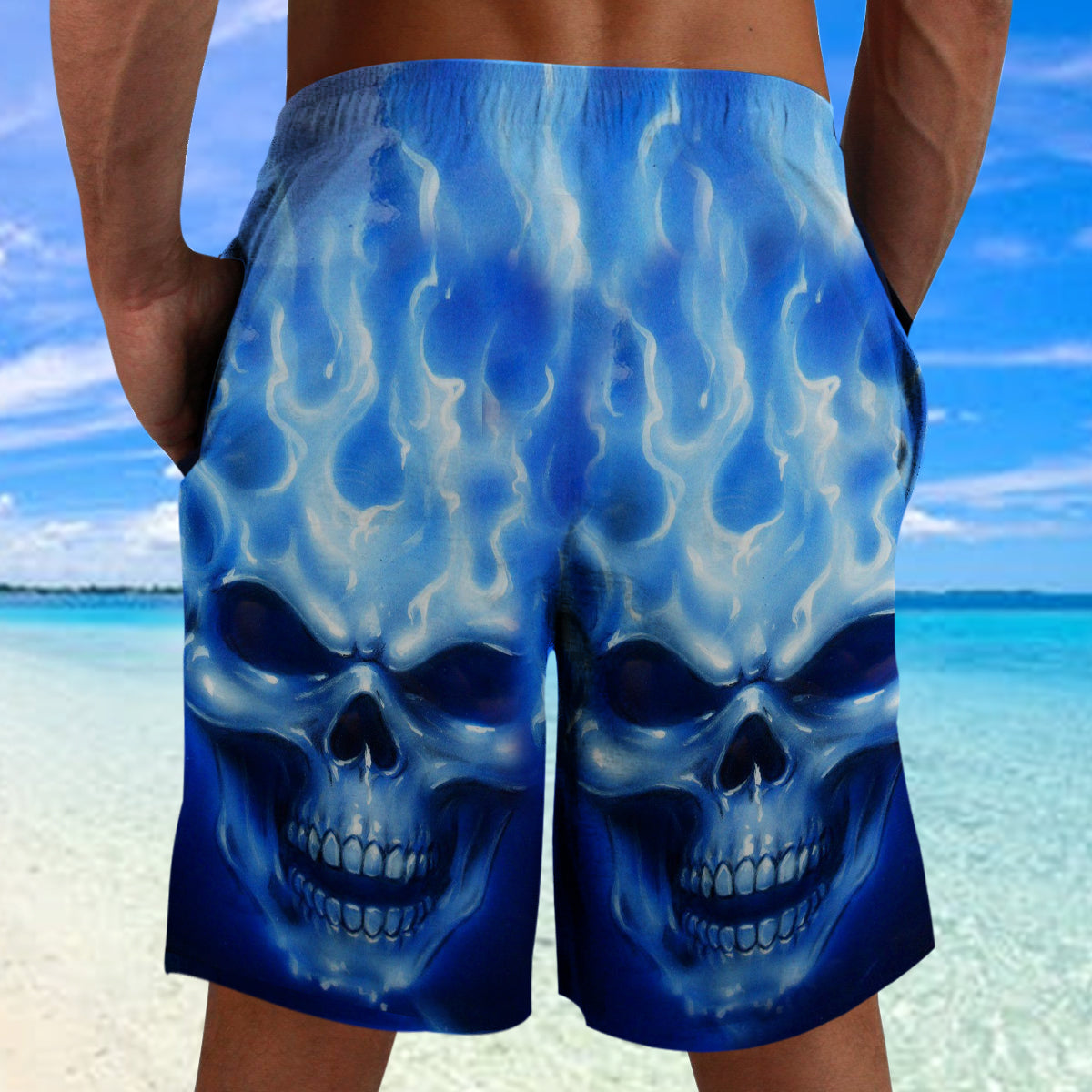 Skull 3D Shorts_Blue Flame Skull