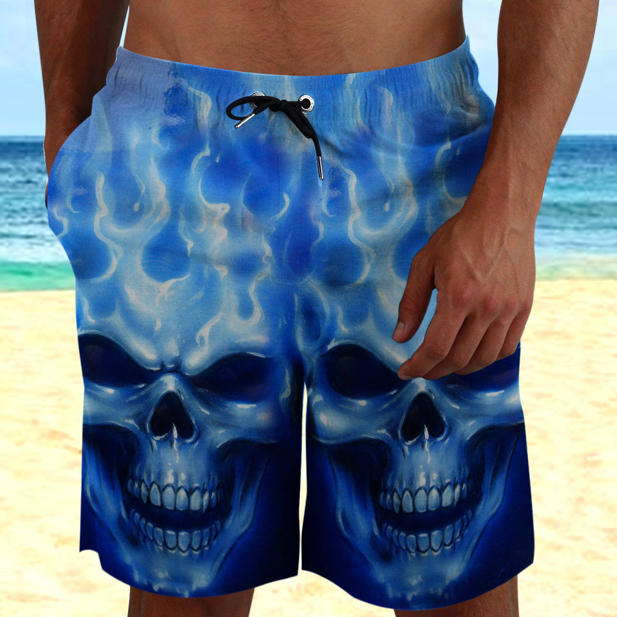 Skull 3D Shorts_Blue Flame Skull