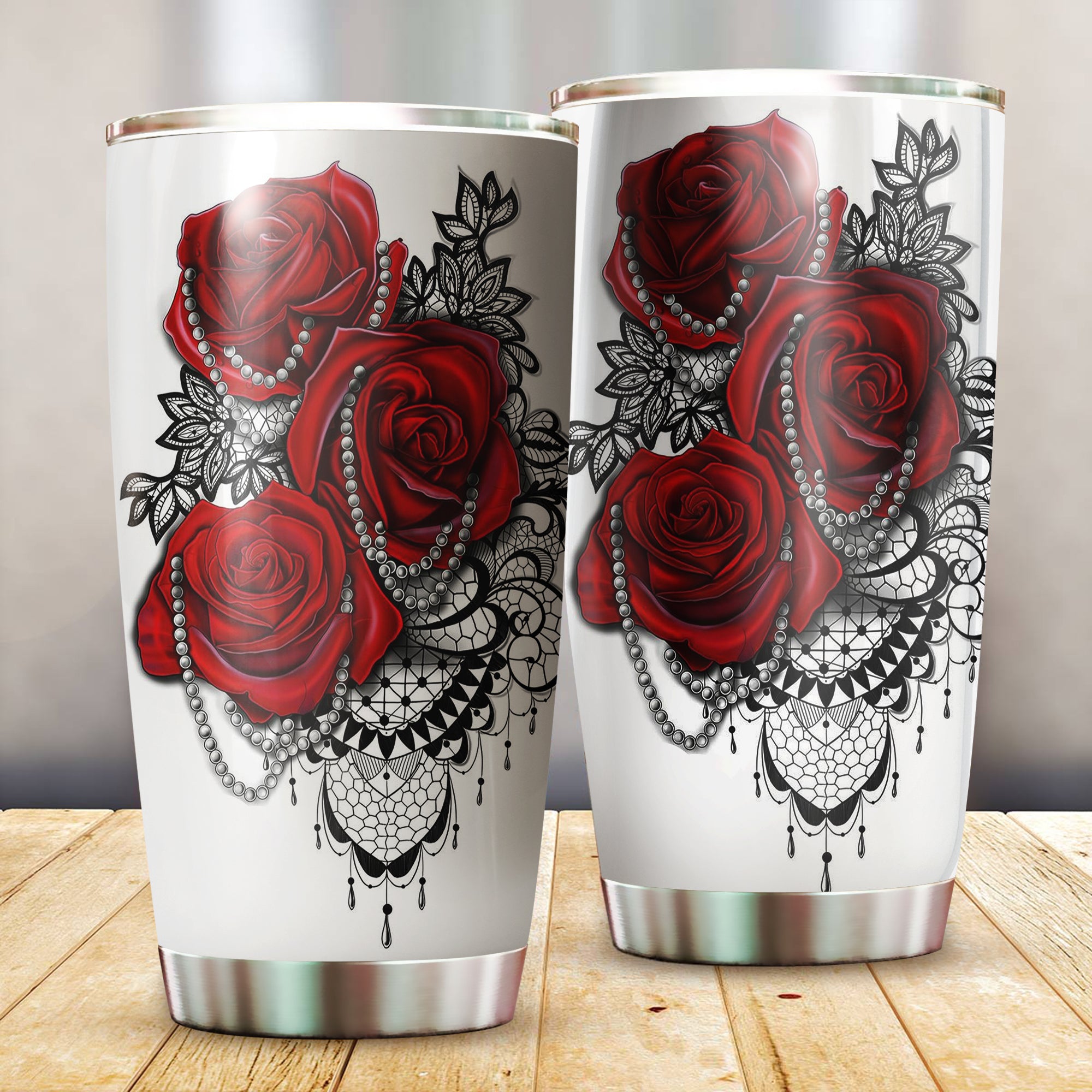 Red rose with pearl Tumbler 06136