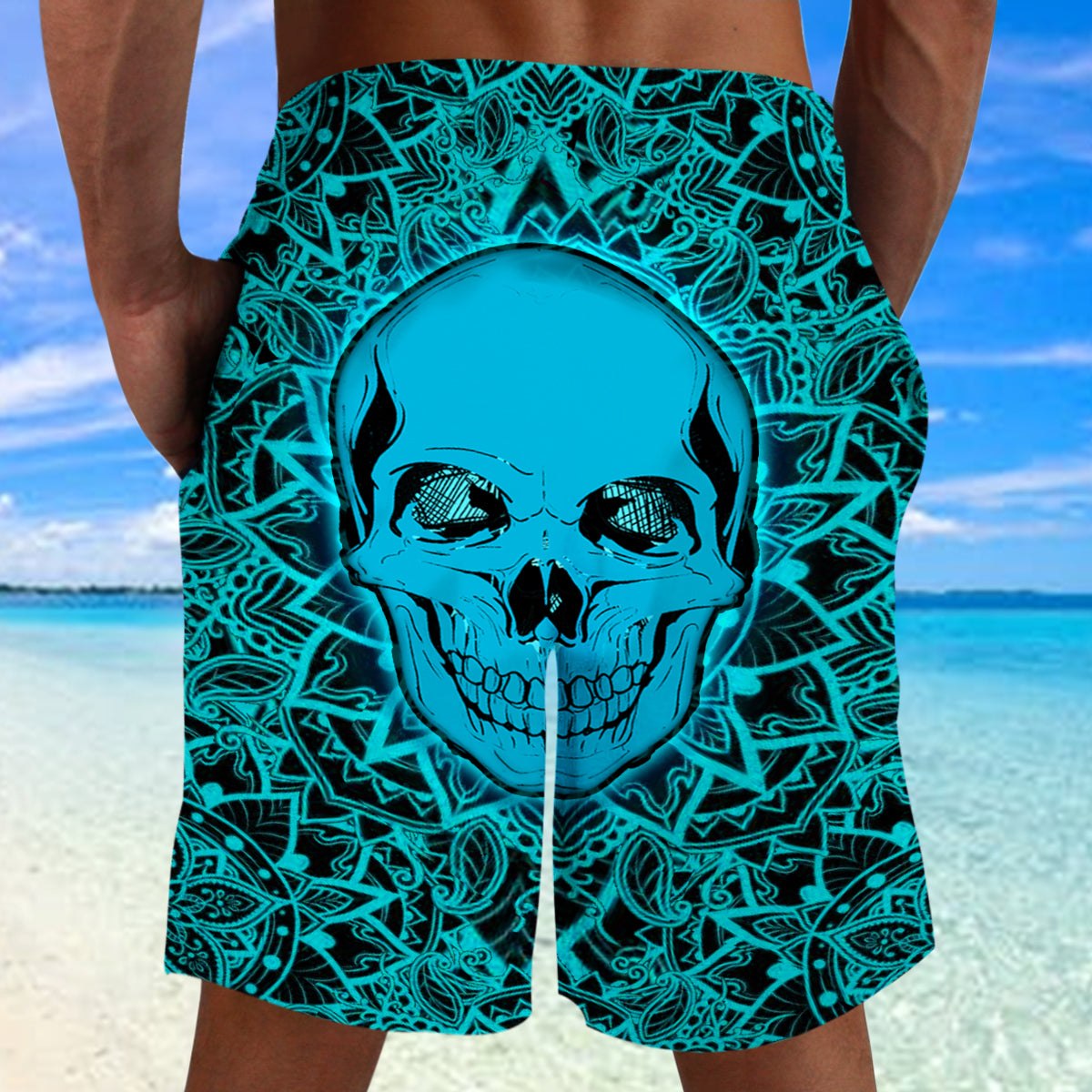 Skull Aqua Mandala Combo Shorts and Hawaii Shirt 08973