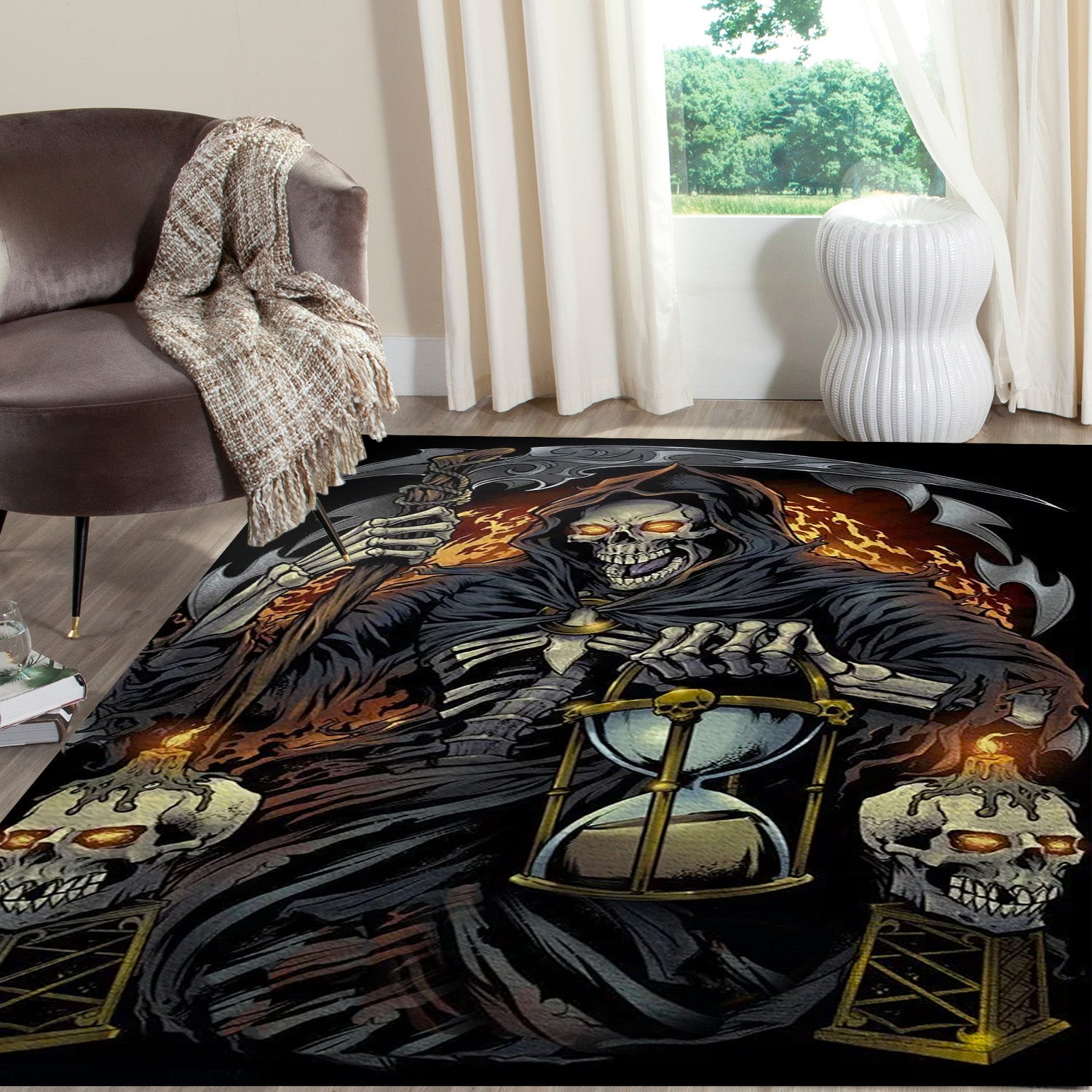Grim Reaper Skull Area Rug Carpet 04914