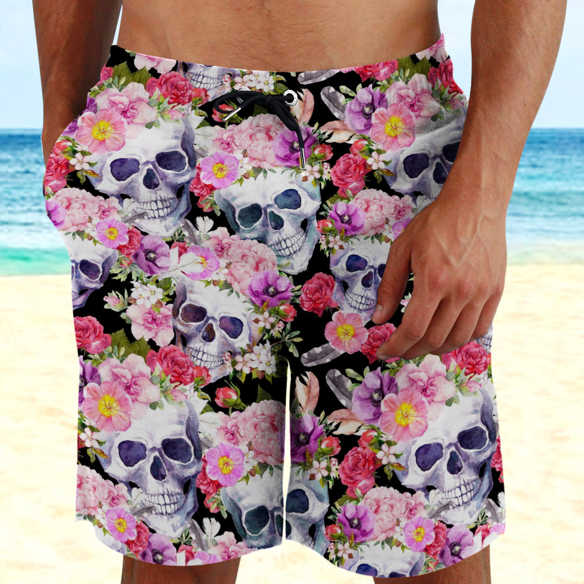 Skull Flower Beach Shorts 05058