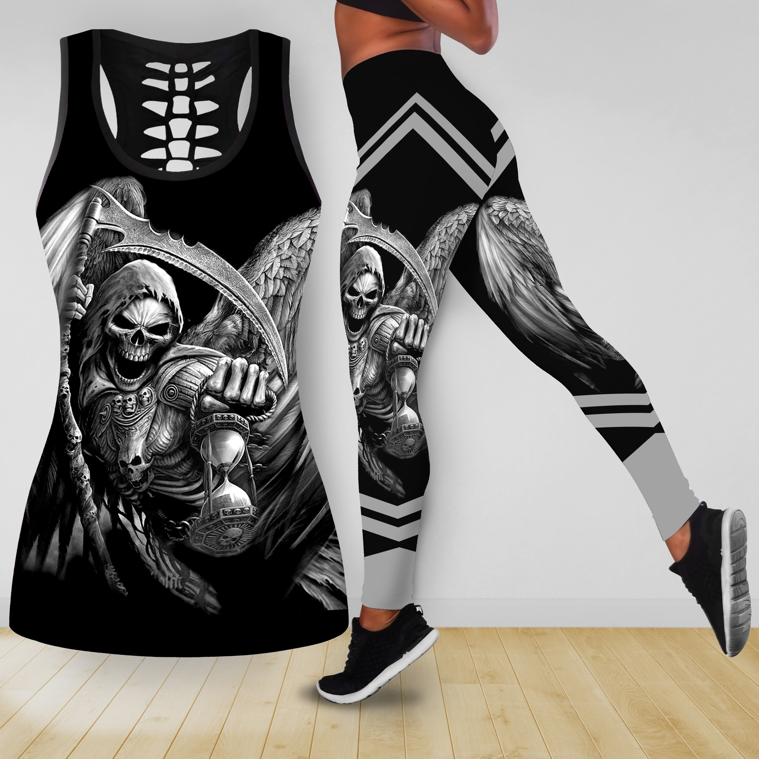Grim Reaper Skull Tattoo Combo Legging Tank Top 09856