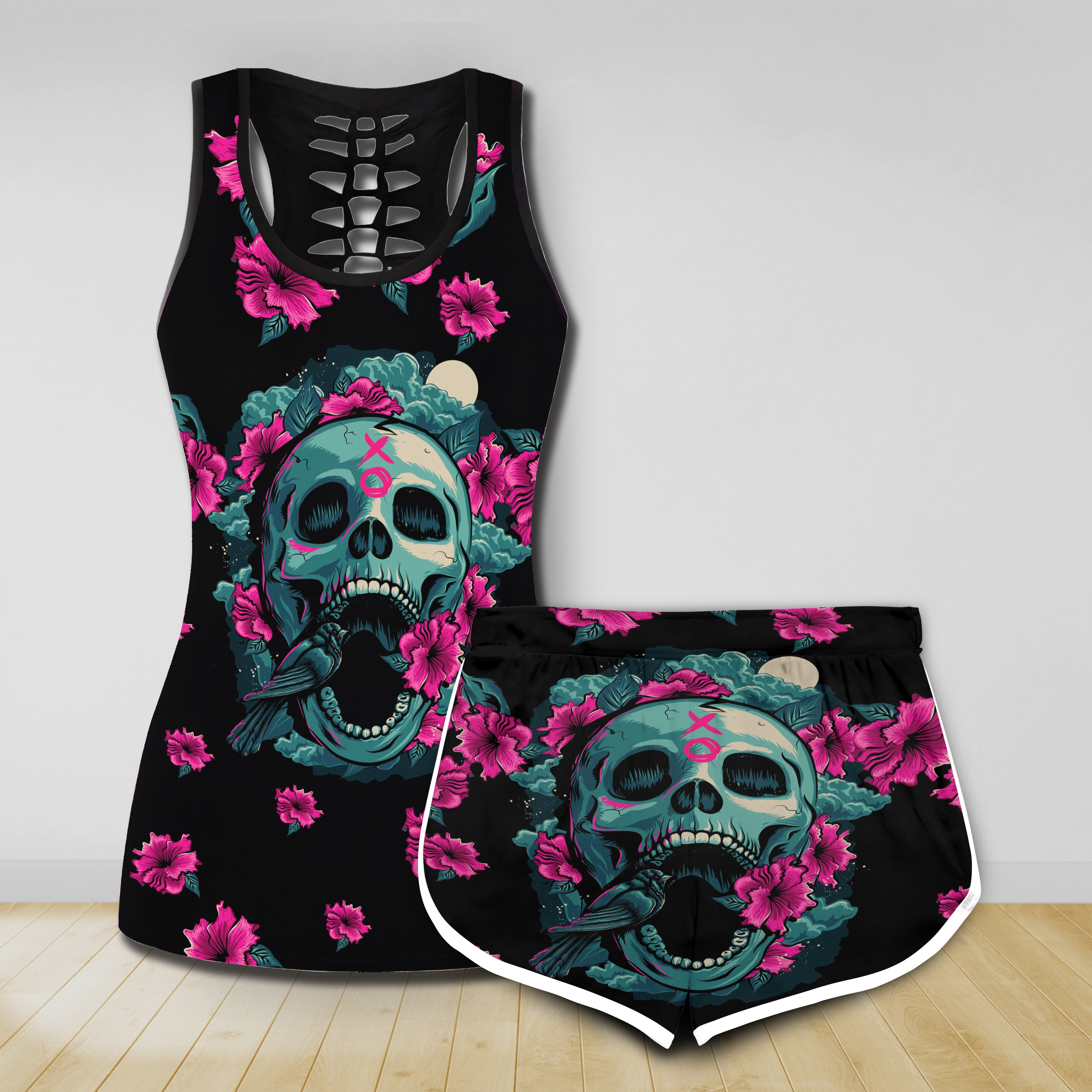 Skull 3D Combo Tank Top and Women Shorts 08813