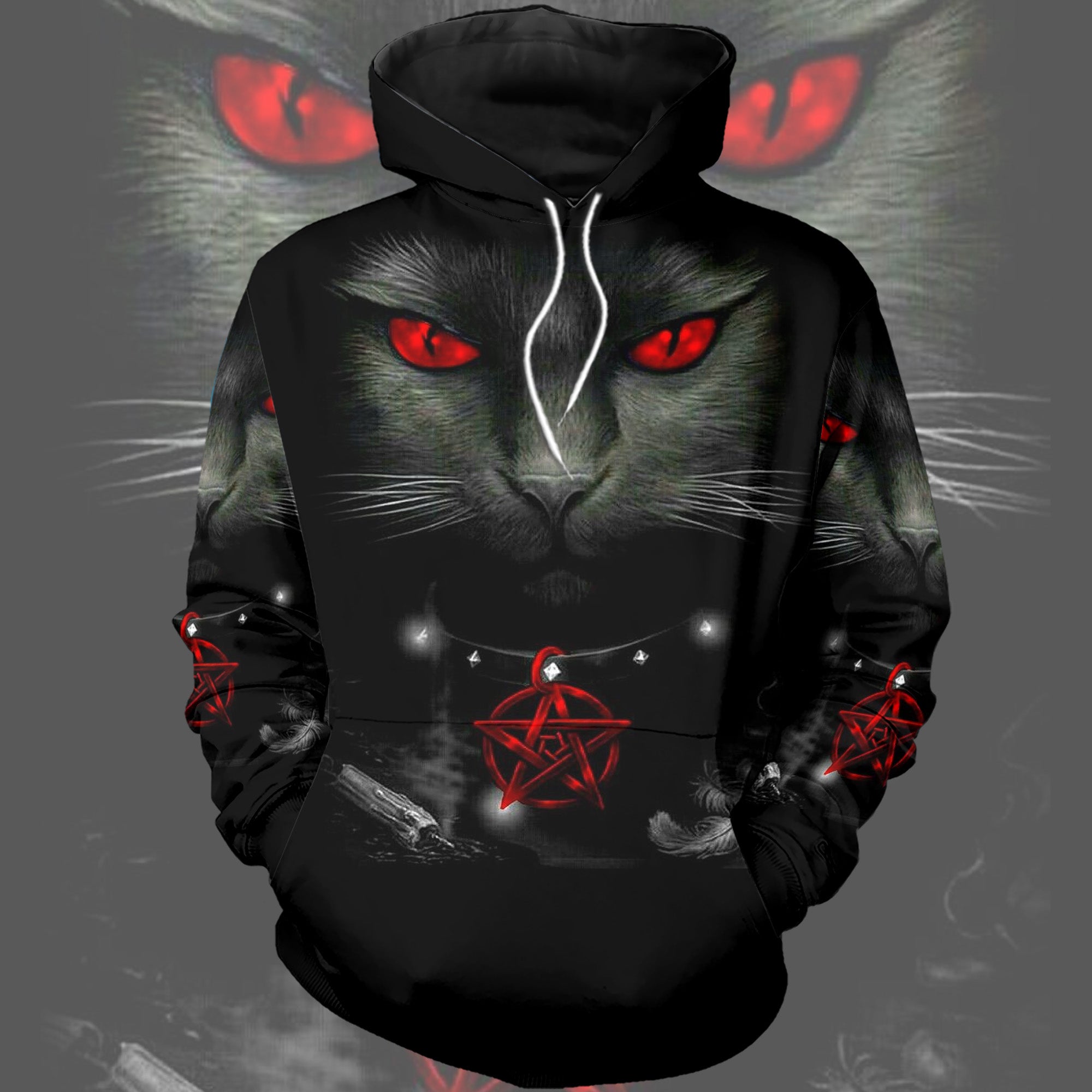 Gothic Black Cat Pentagram 3D Hoodie 06010