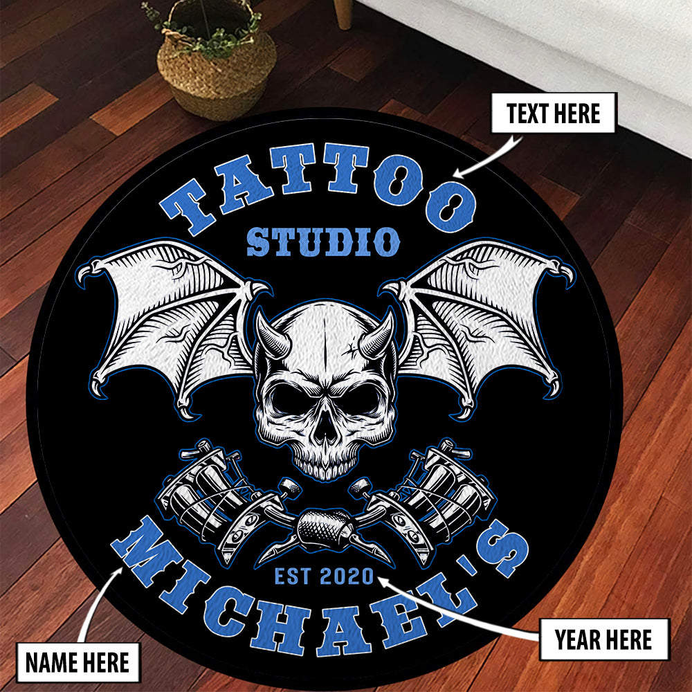 Personalized Skull and Tattoo Round Mat 07795