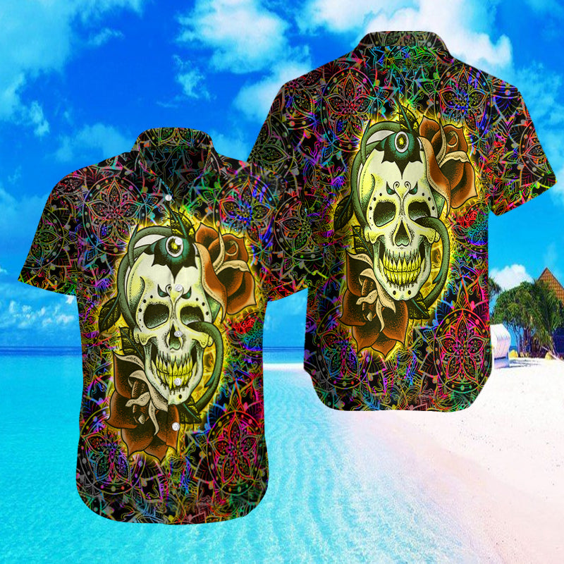 Skull Colorful Combo Shorts and Hawaii Shirt 08972