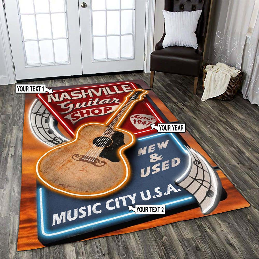 Personalized Guitar Shop Music Lovers Area Rug 07399