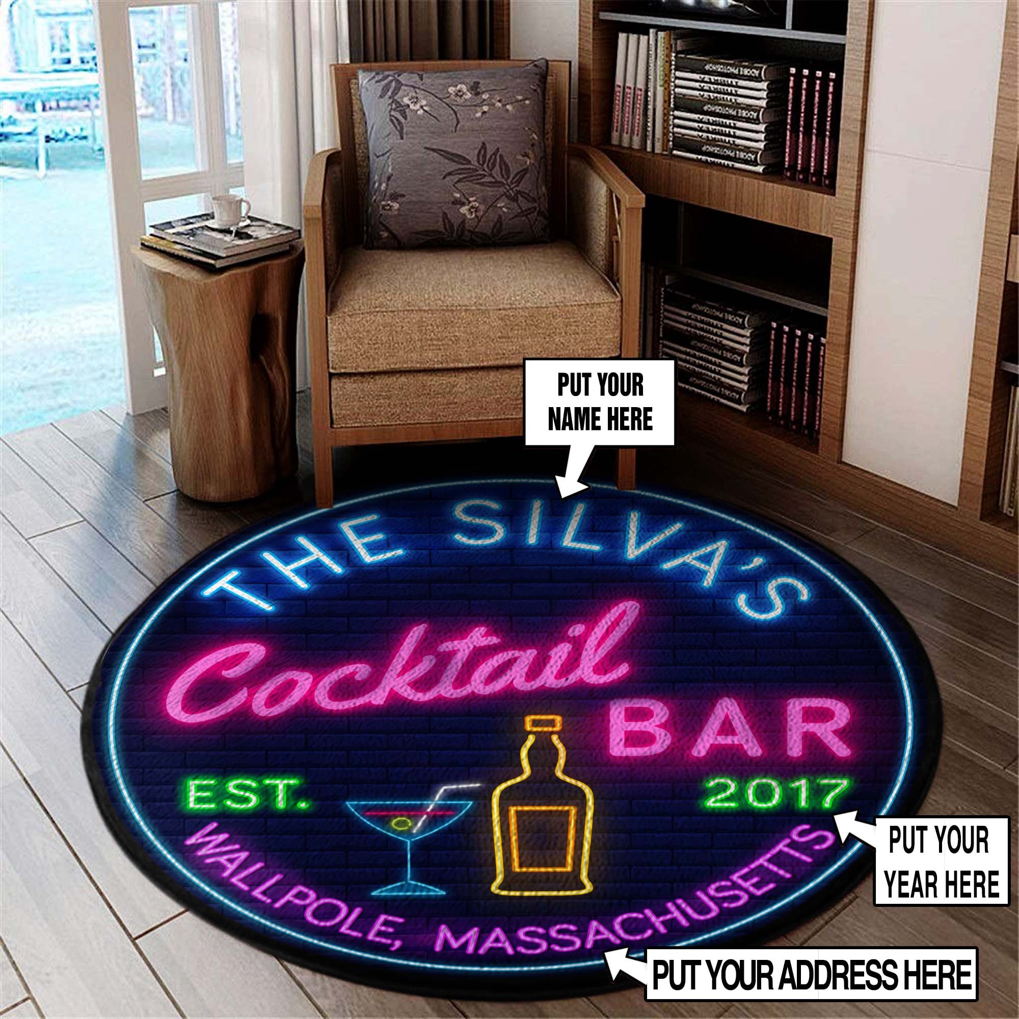 Cocktail Bar Personalized Round Mat 06784