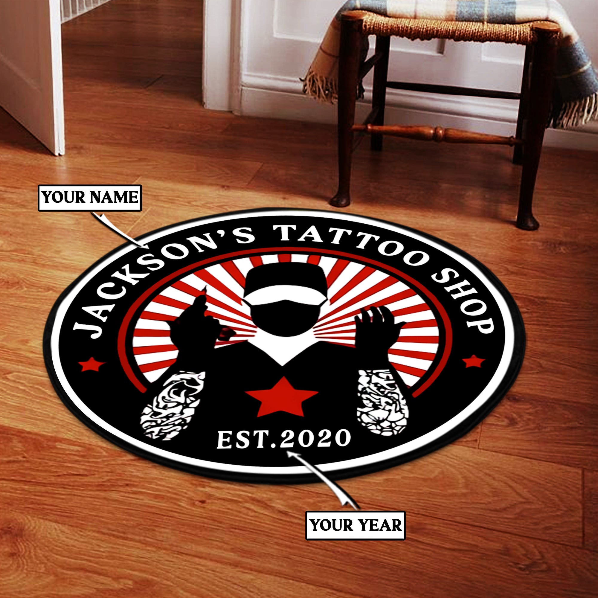 Personalized Tattoo Shop Round Rug 08327