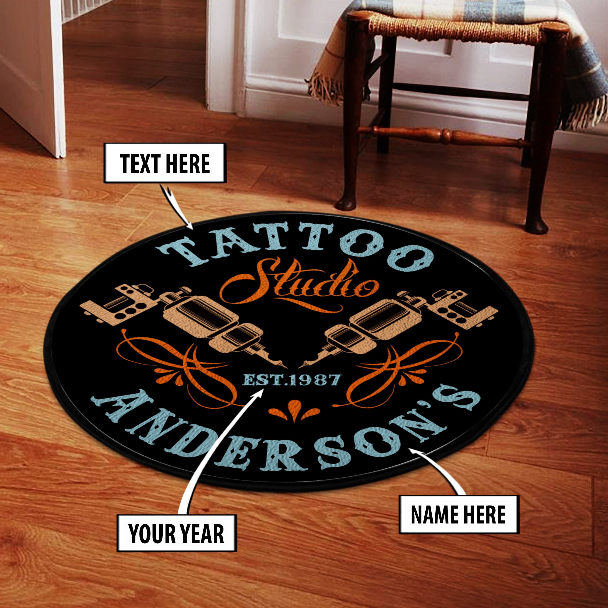 Personalized Tattoo Studio Round Mat 07772
