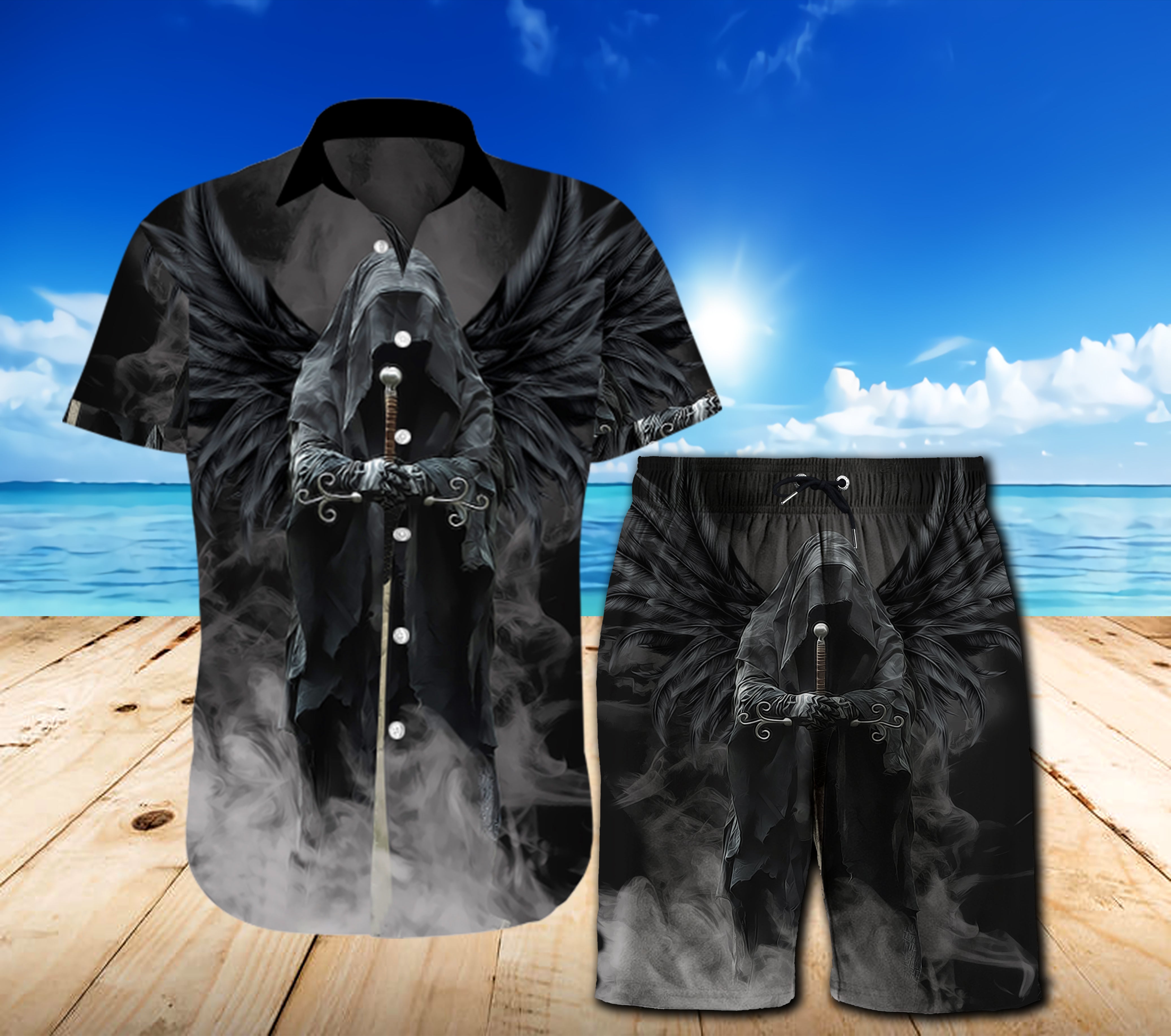 Skull Grim Reaper Combo Beach Shorts and Hawaii Shirt 08847