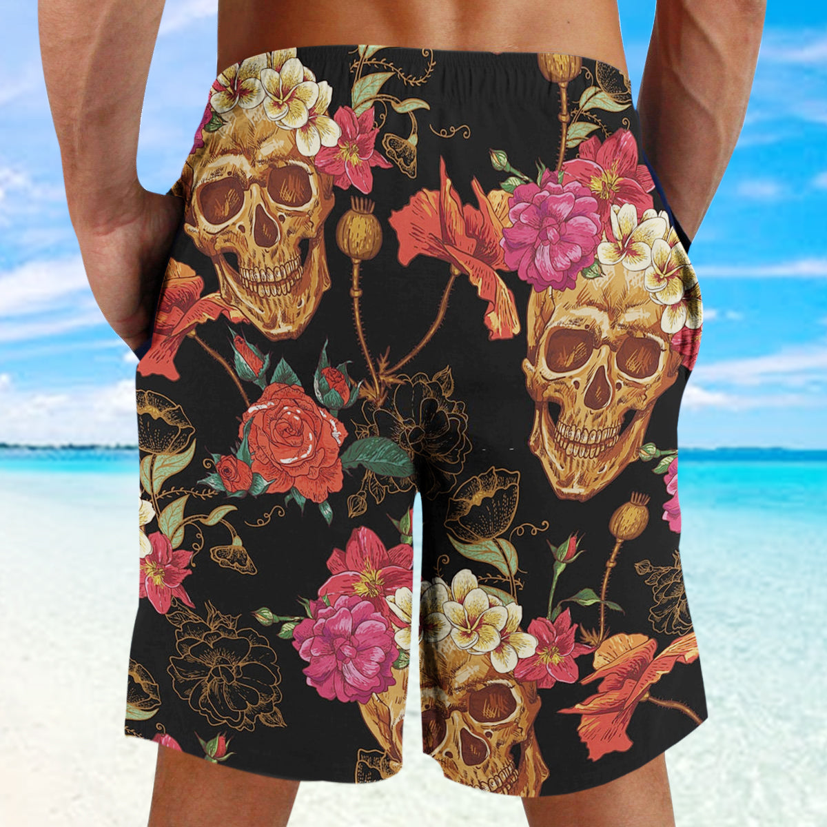 Skull Flower Beach Shorts 05056