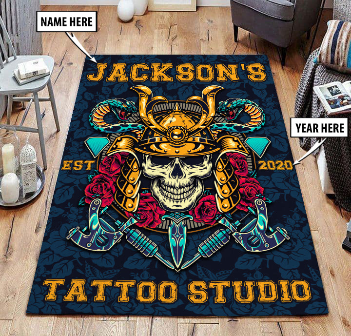 Personalized Skull and Tattoo Area Rug 07896