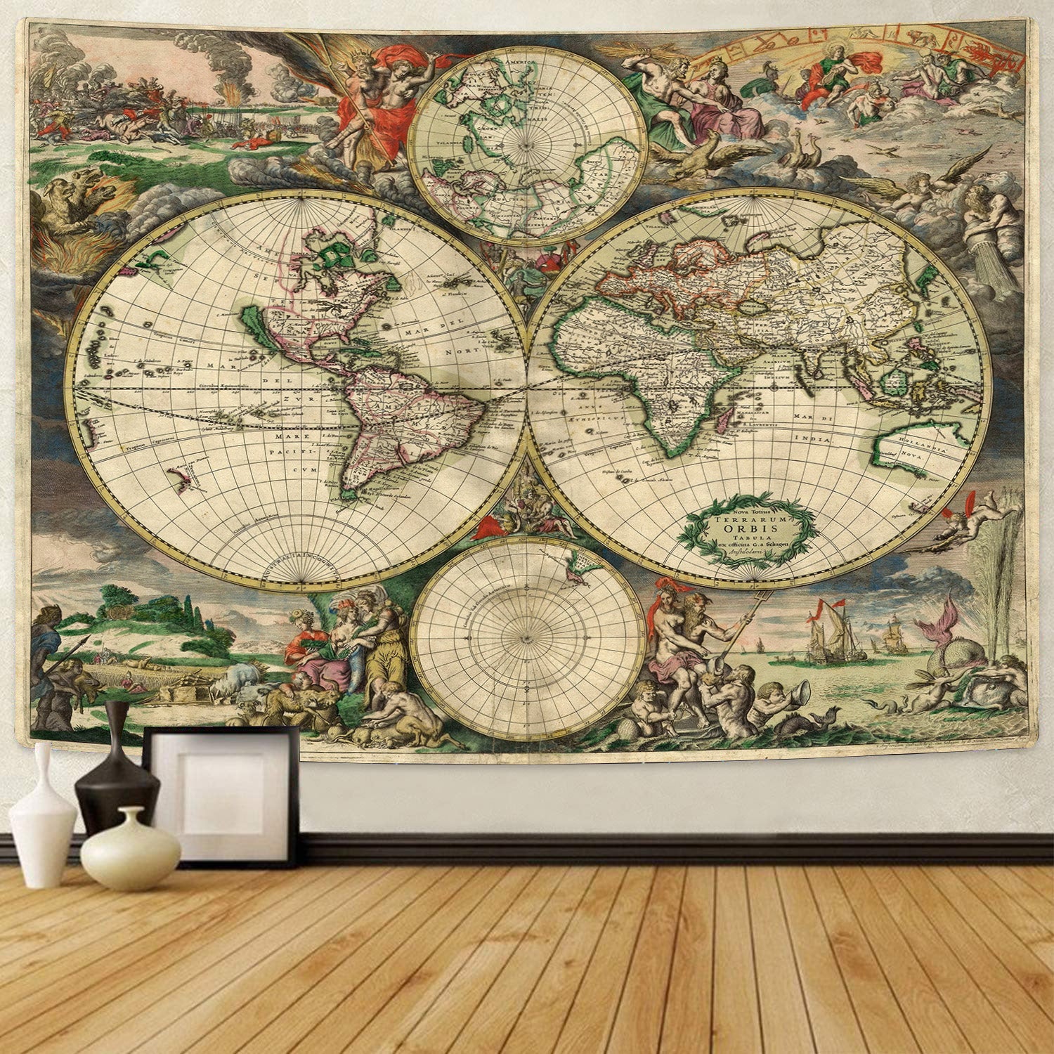 Map of the world from 1689 Tapestry 06276