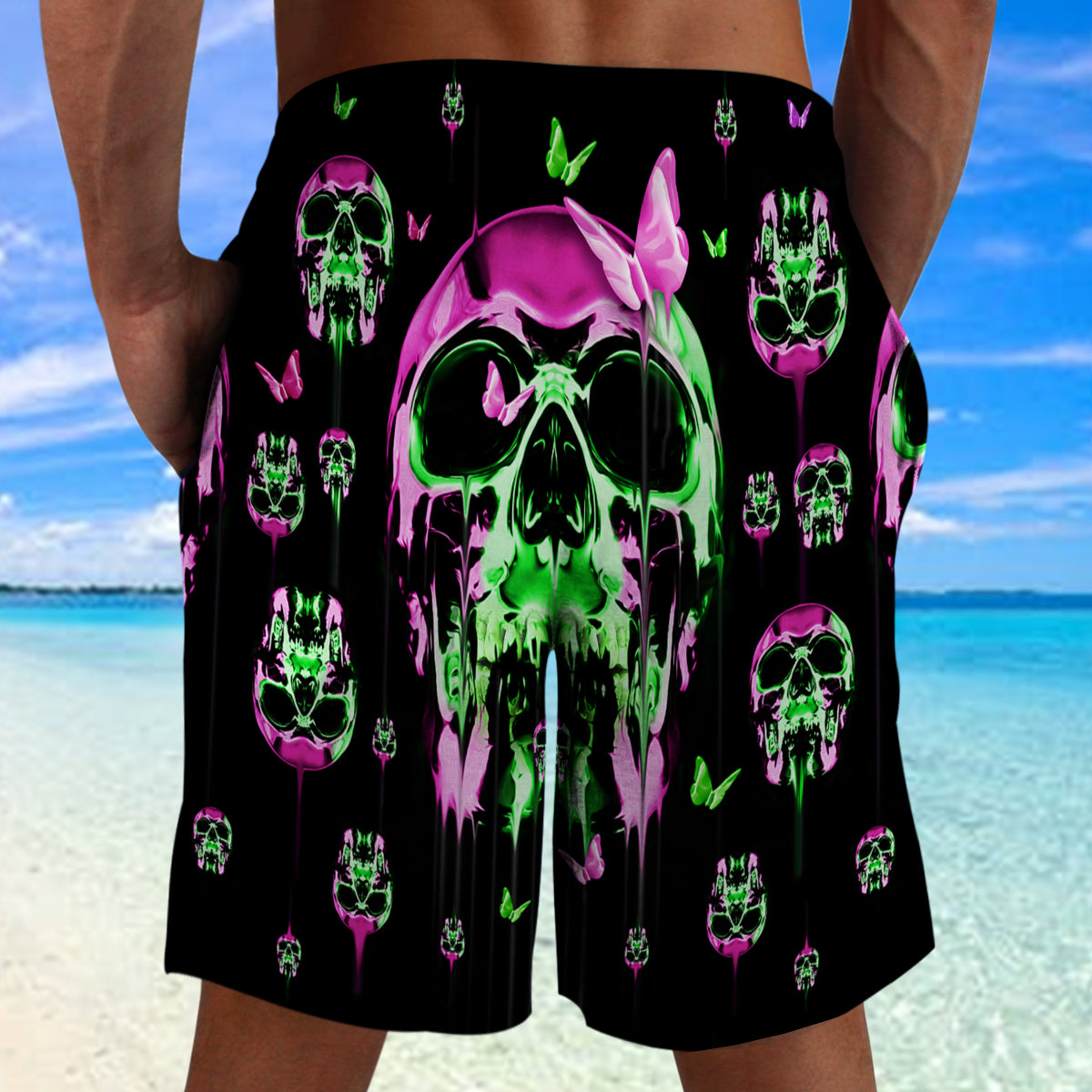 Skull With Colorful Butterflies Shorts 08541