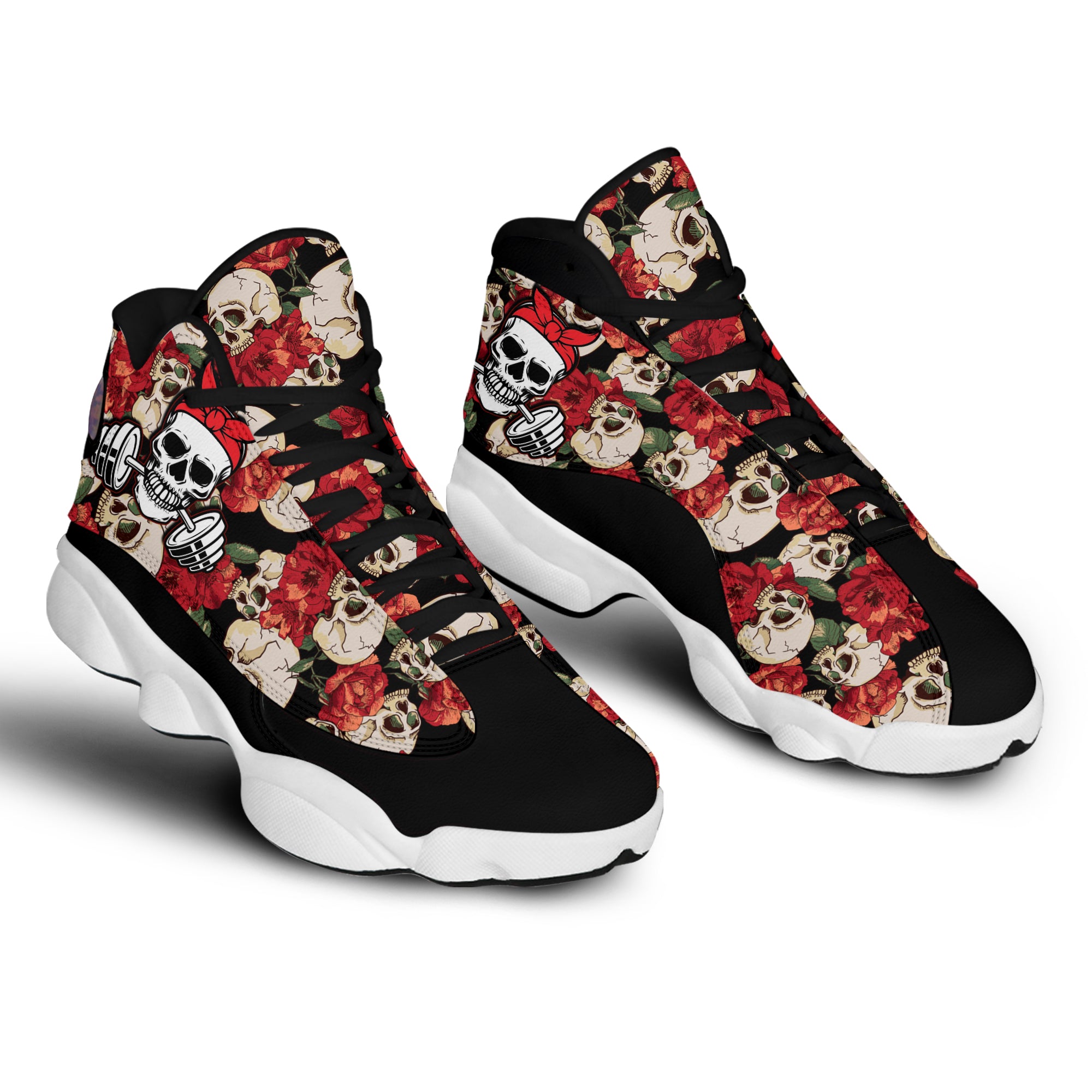 Gym Skull Dumbbell And Flower Pattern JD13 Sneaker 08934