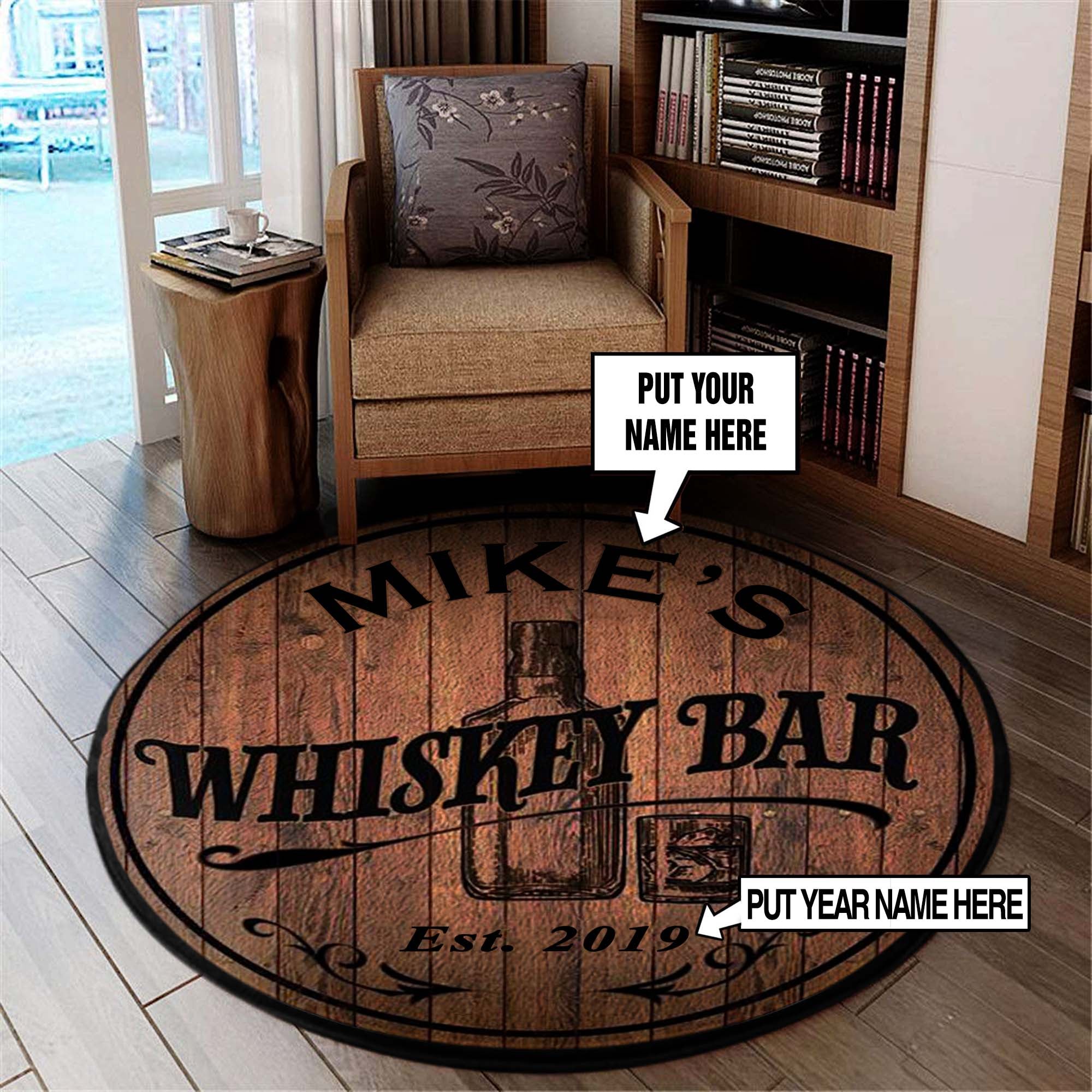 Whiskey Bar Personalized Round Mat 06788