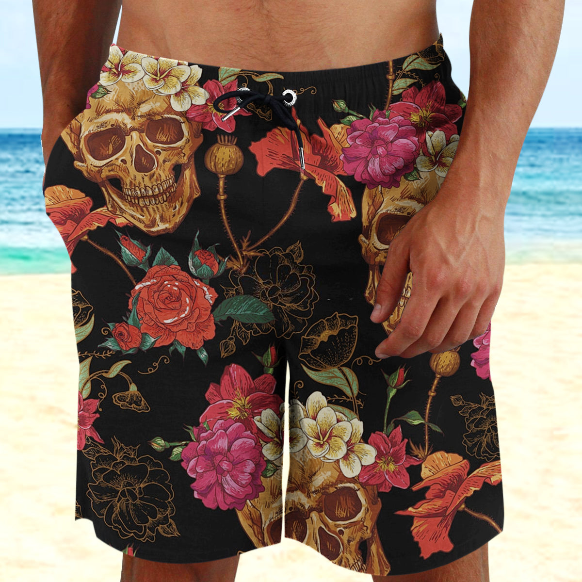 Skull Flower Beach Shorts 05056